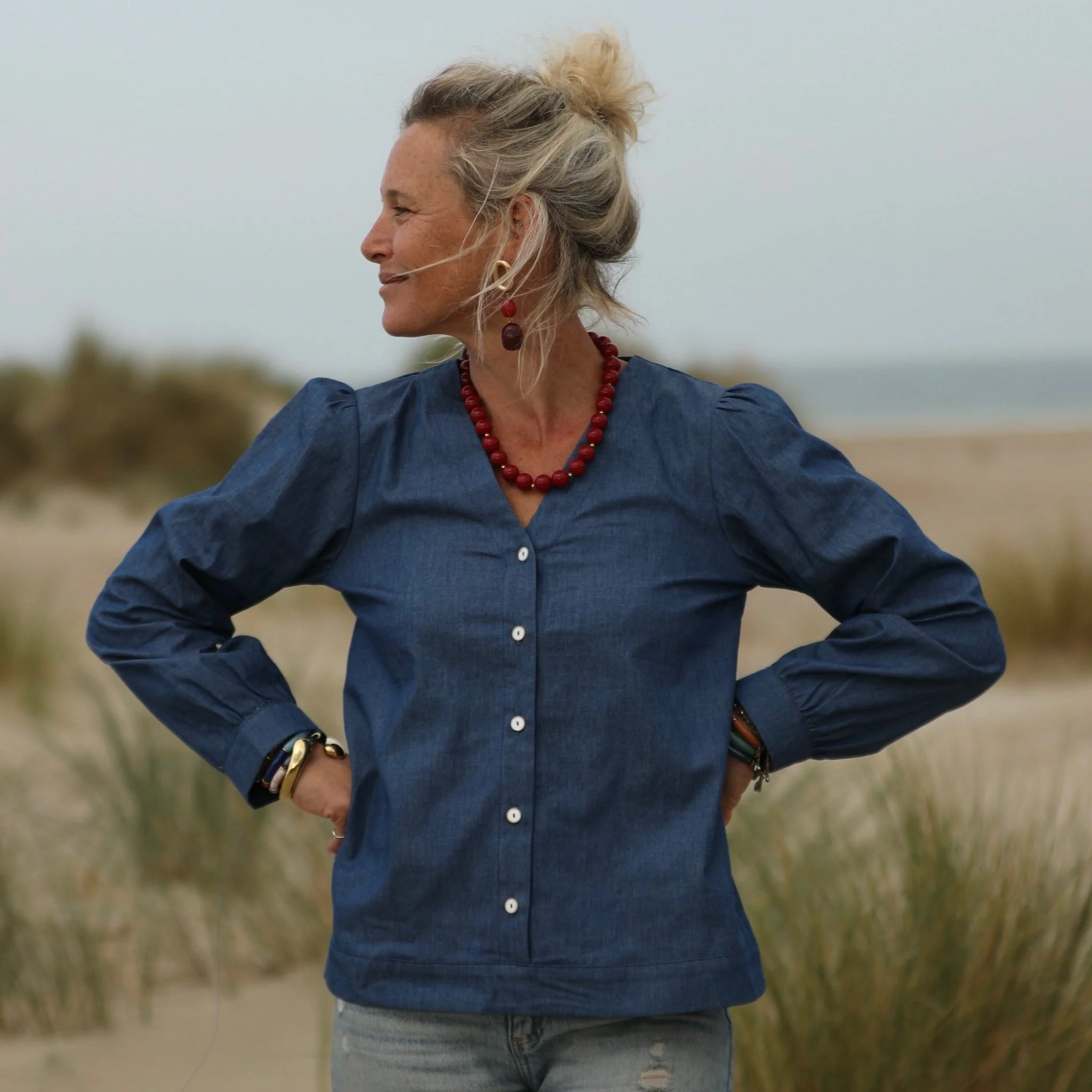 Blouse Léocadie - jean de coton bleu - Image 4