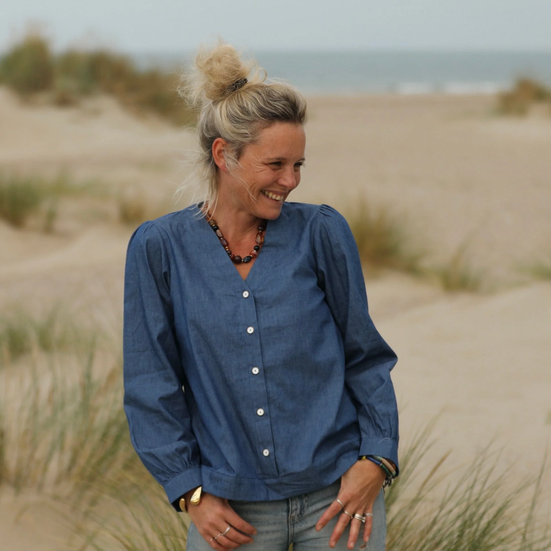 Blouse Léocadie - jean de coton bleu - Image 9