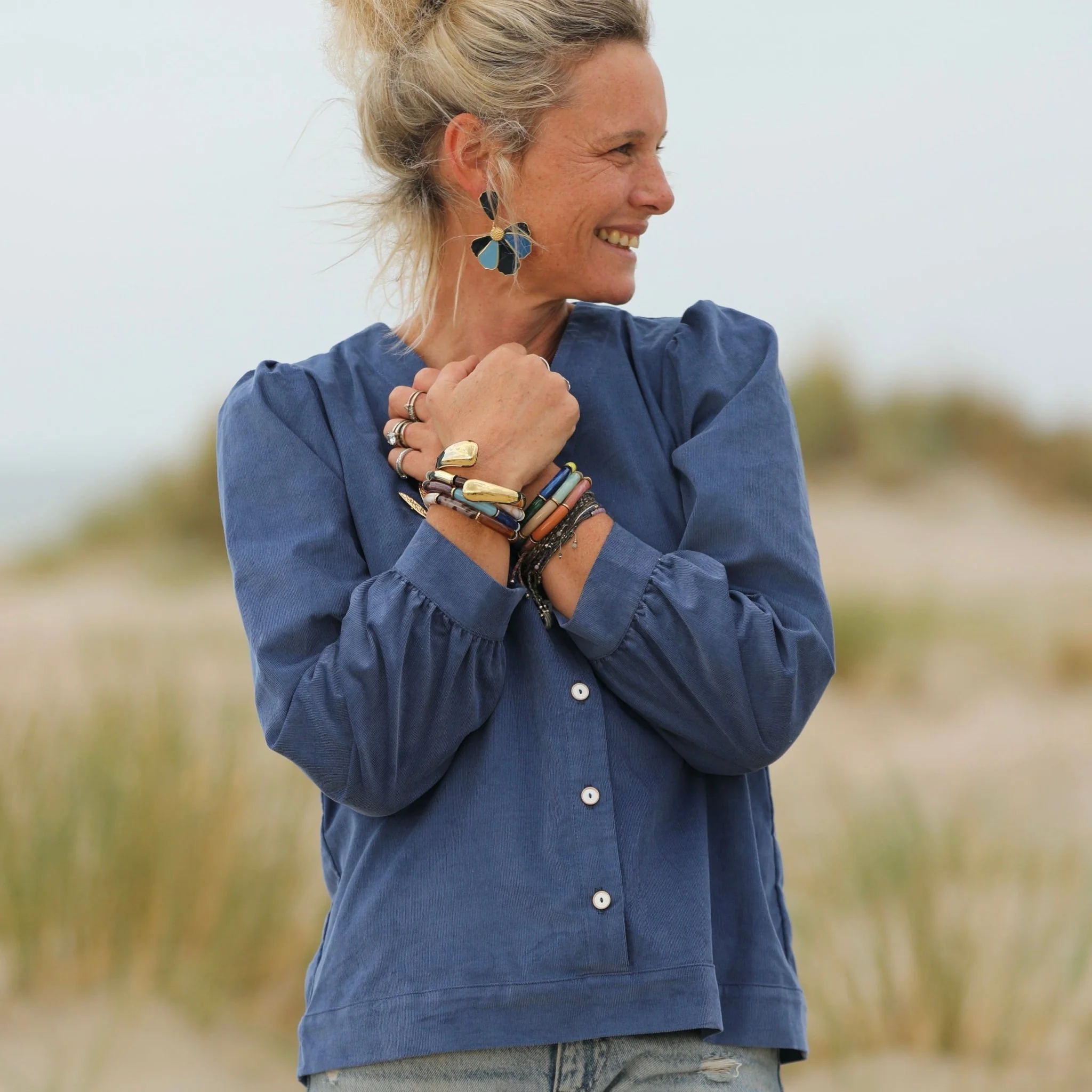Blouse Léocadie - velours milleraies bleu océan - Image 11