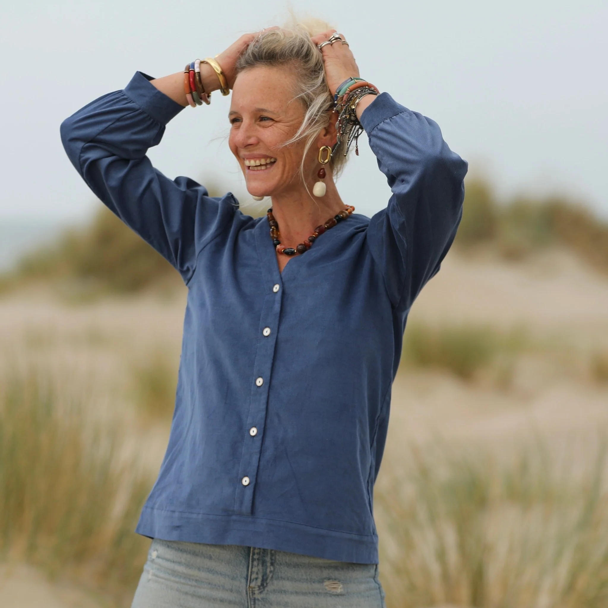 Blouse Léocadie - velours milleraies bleu océan - Image 3