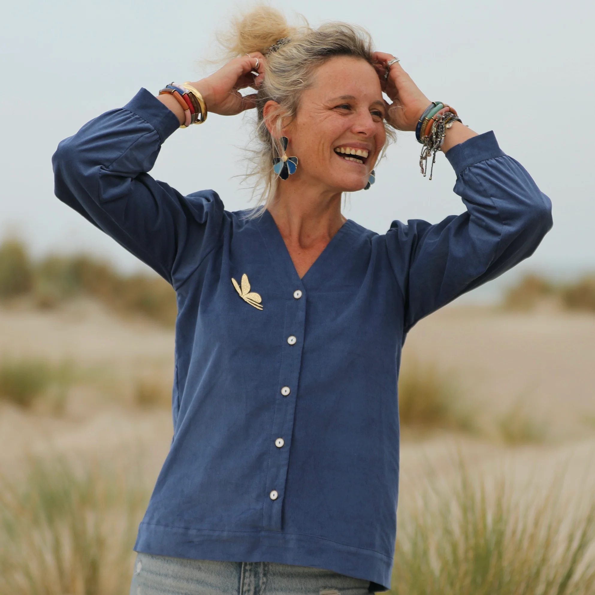 Blouse Léocadie - velours milleraies bleu océan - Image 7