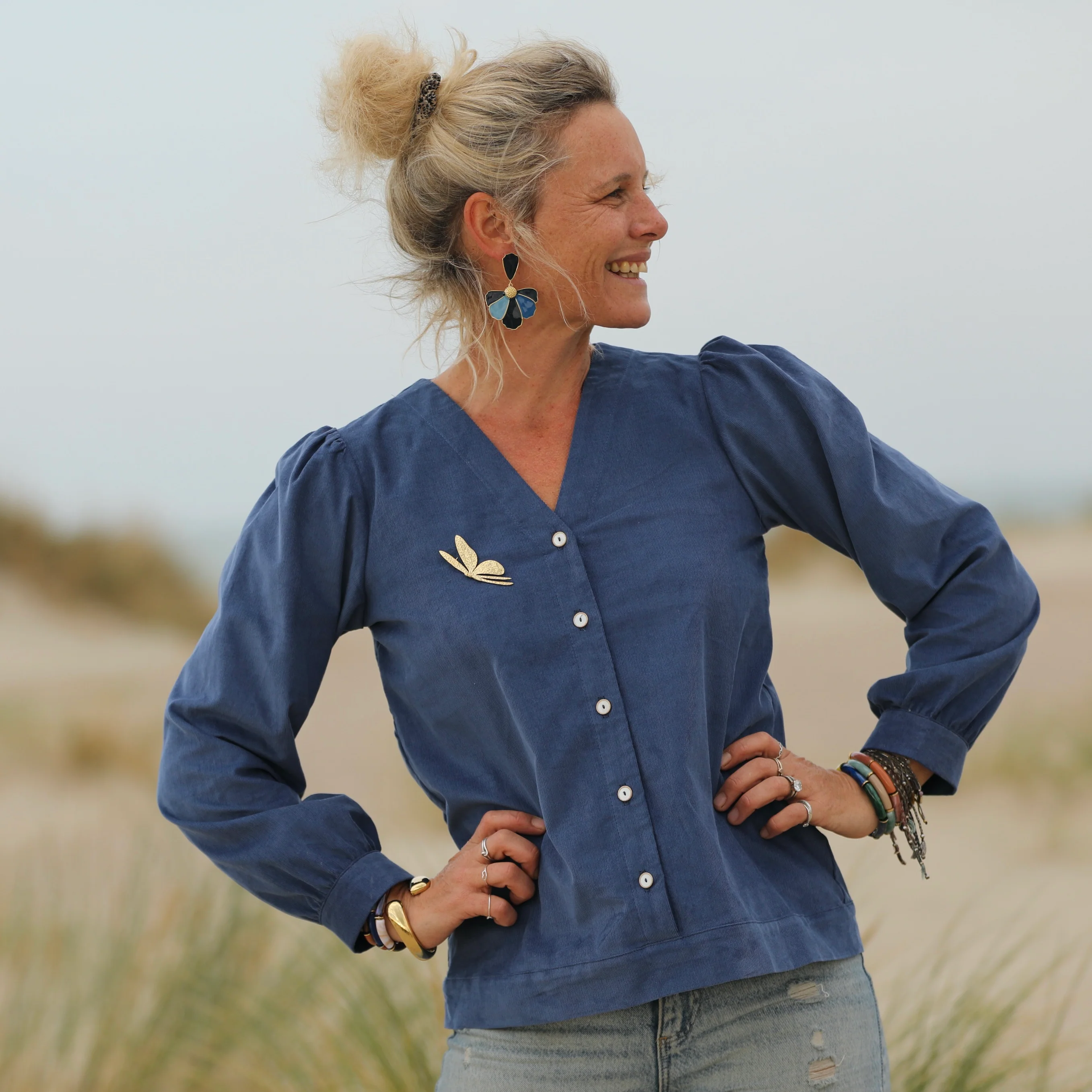 Blouse Léocadie - velours milleraies bleu océan - Image 9