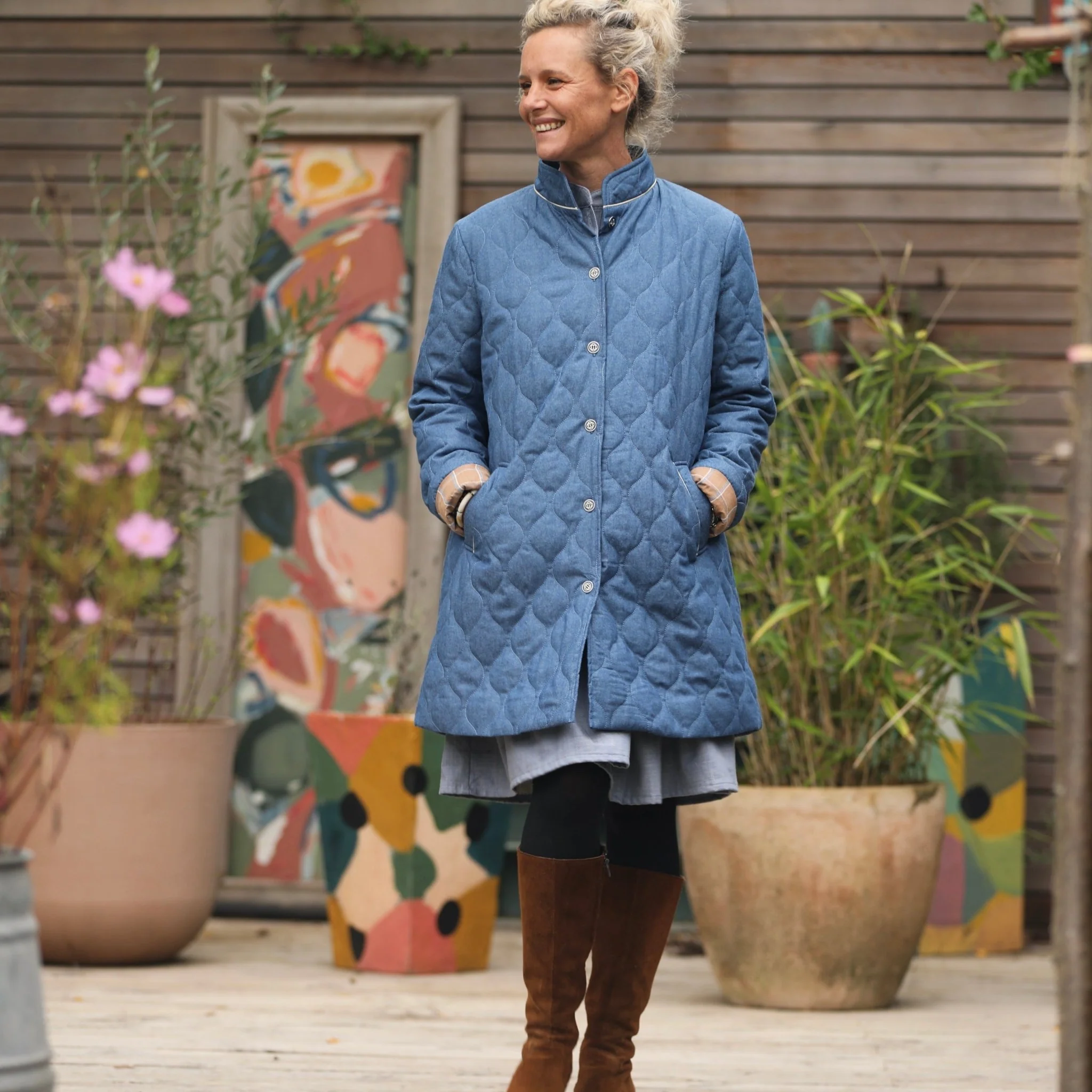 Manteau Paul 3/4 - jean bleu matelassé