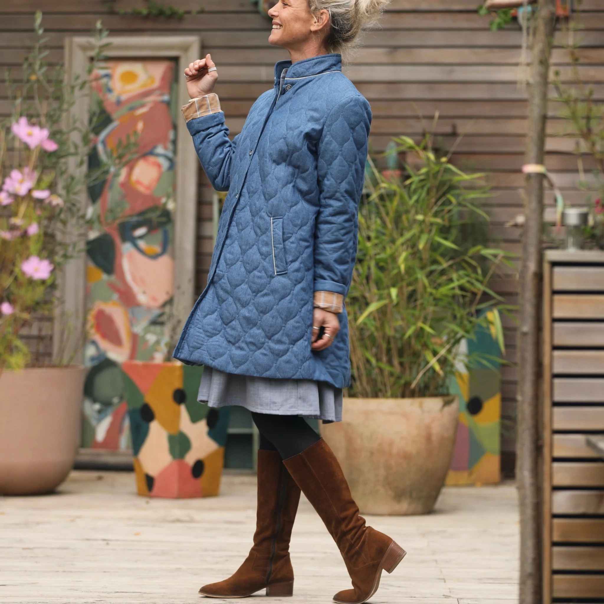 Manteau Paul 3/4 - jean bleu matelassé - Image 2