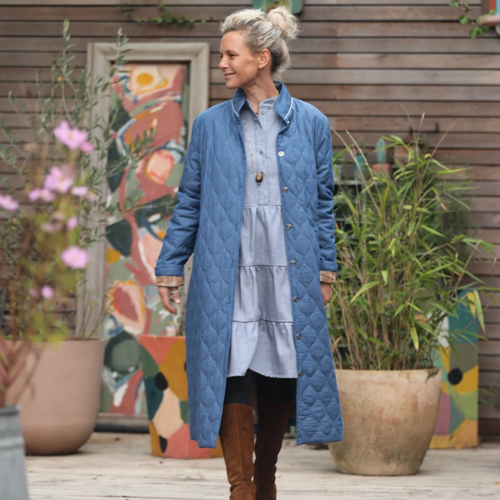 Manteau Paul long - jean bleu matelassé - Image 4