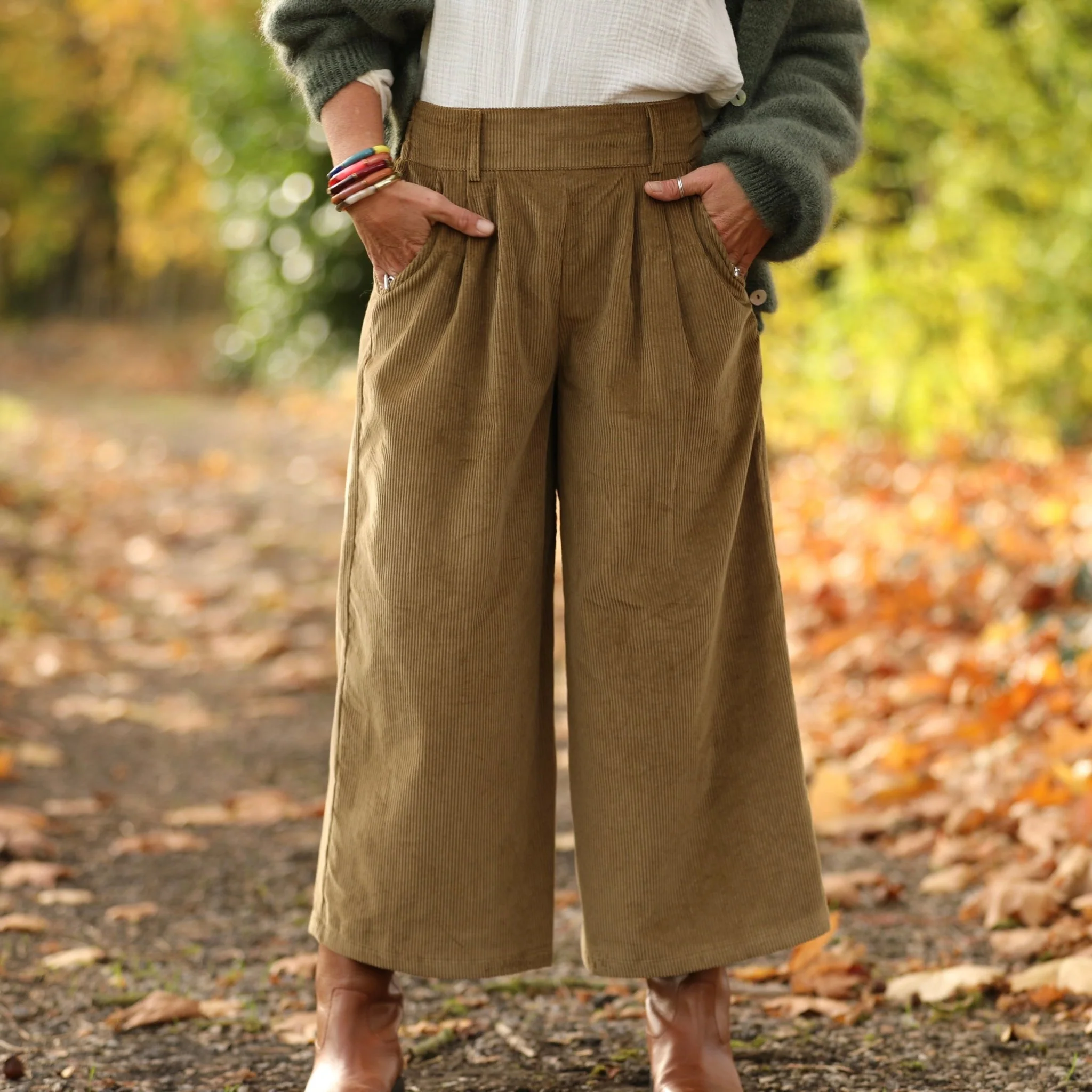 Jupe culotte Margot - velours côtelé kiwi