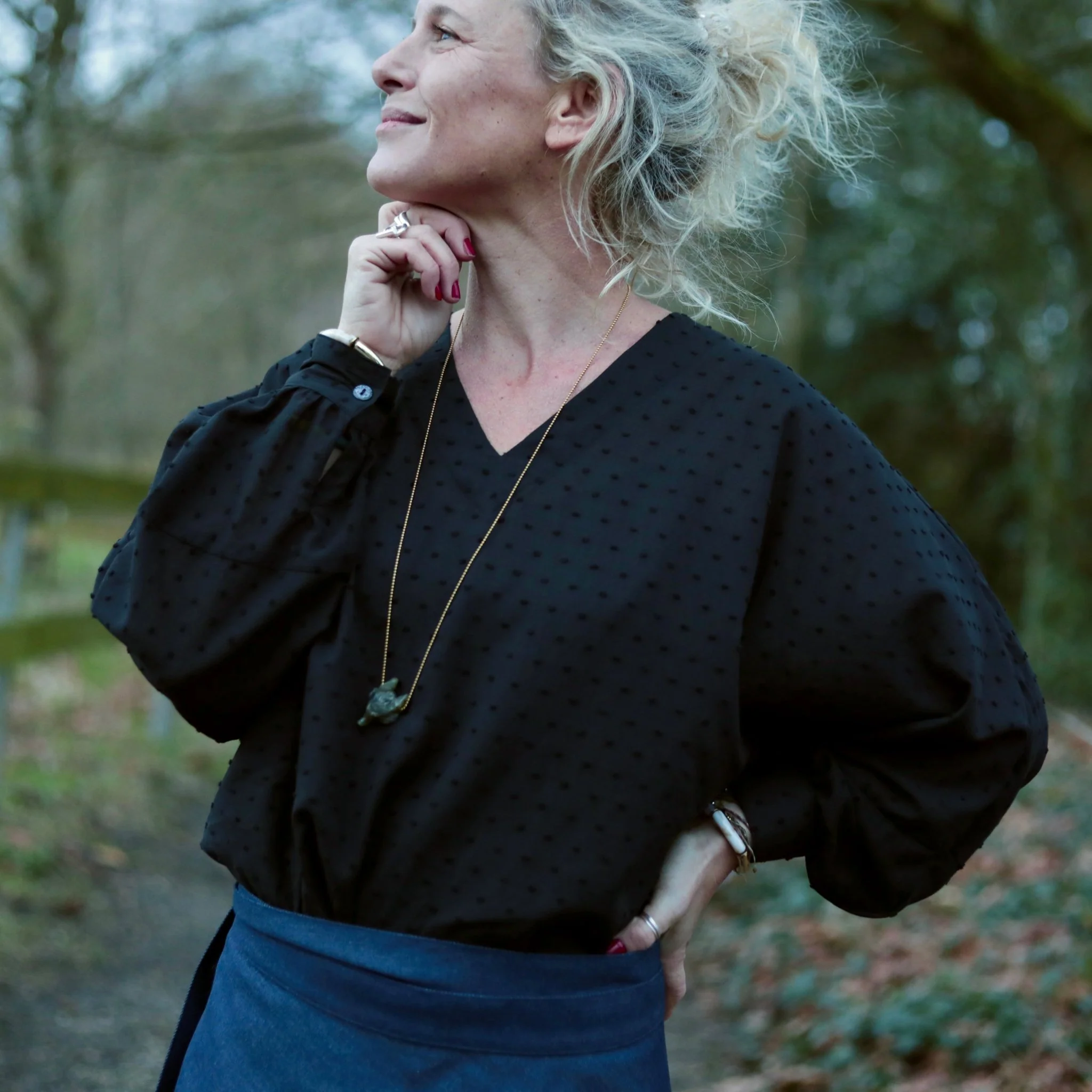 Blouse  Mina – Voile de coton noir plumetis