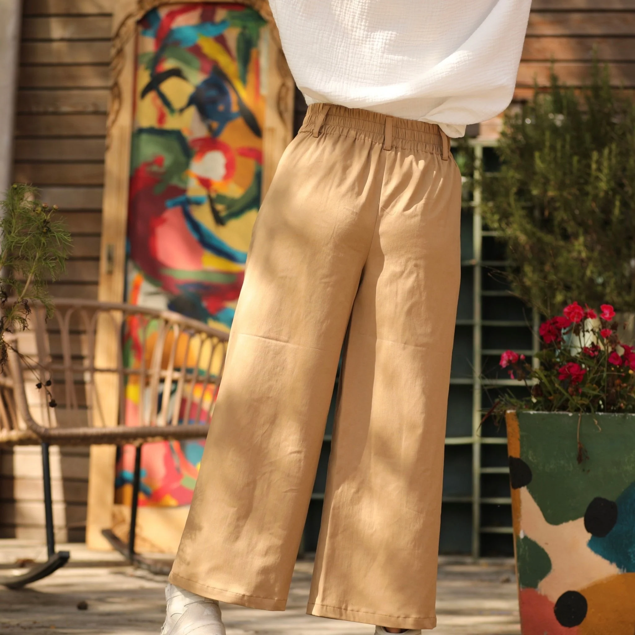 Pantalon Alex - Sergé de viscose/coton camel - Image 5