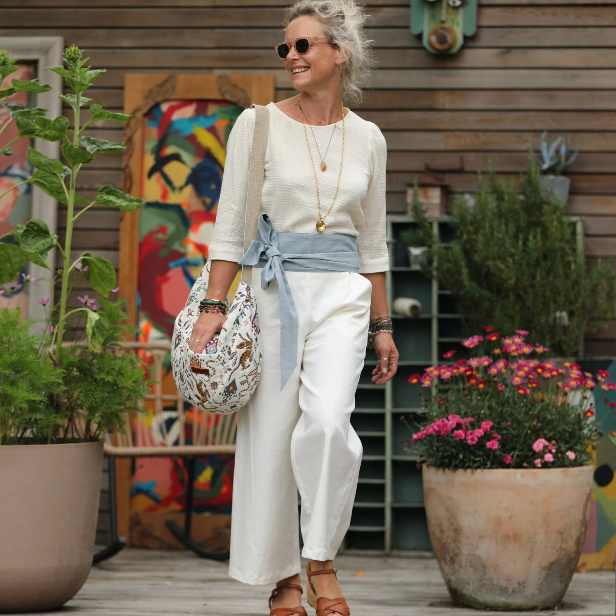 Pantalon Alex - Toile coton/lin blanc cassé - Image 6