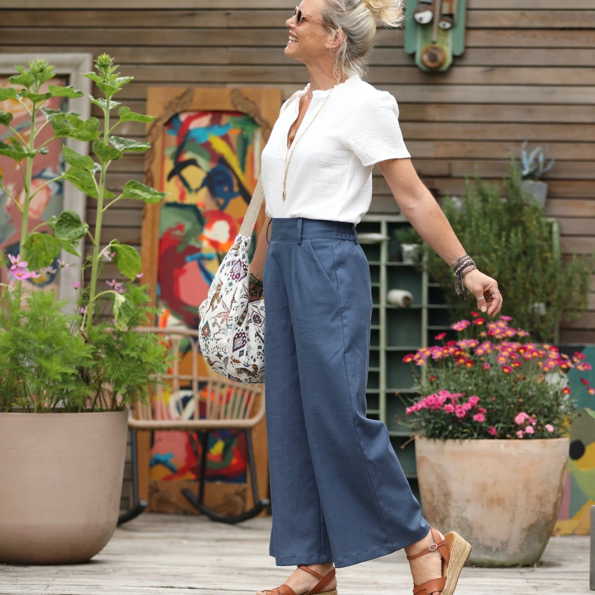 Pantalon Alex - Toile coton/lin bleu indigo - Image 5