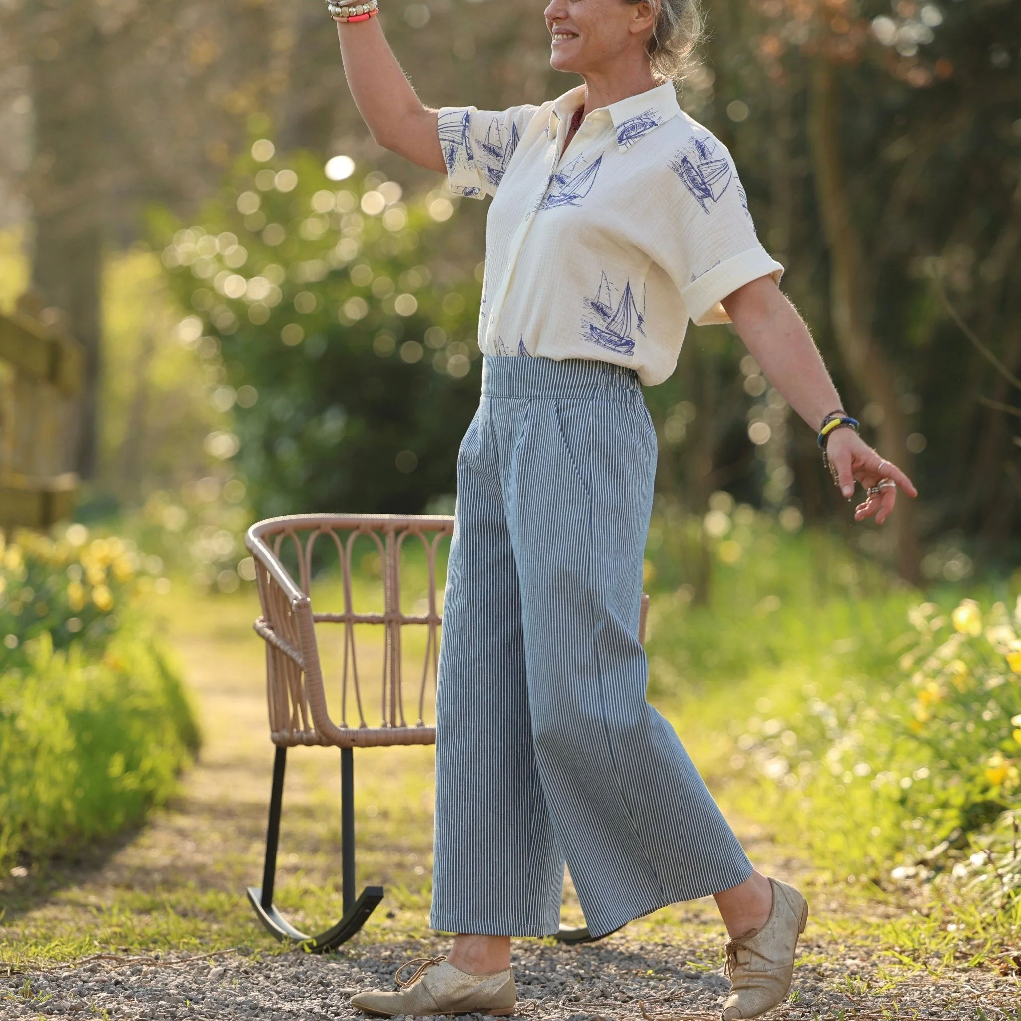 Pantalon Briac - toile de coton rayé bleu/blanc - Image 13