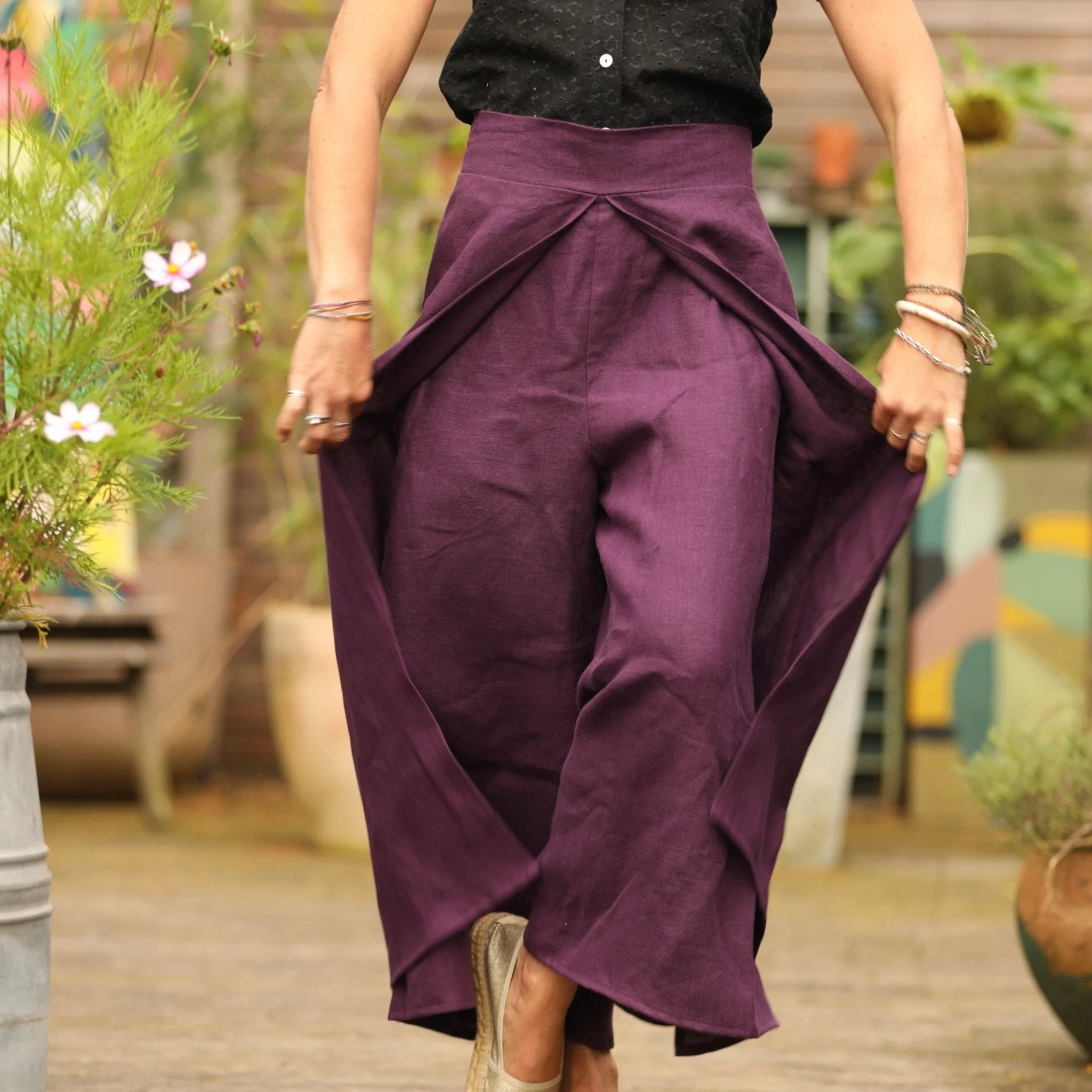 Pantalon drapé Mathilde - lin lilas - Image 10