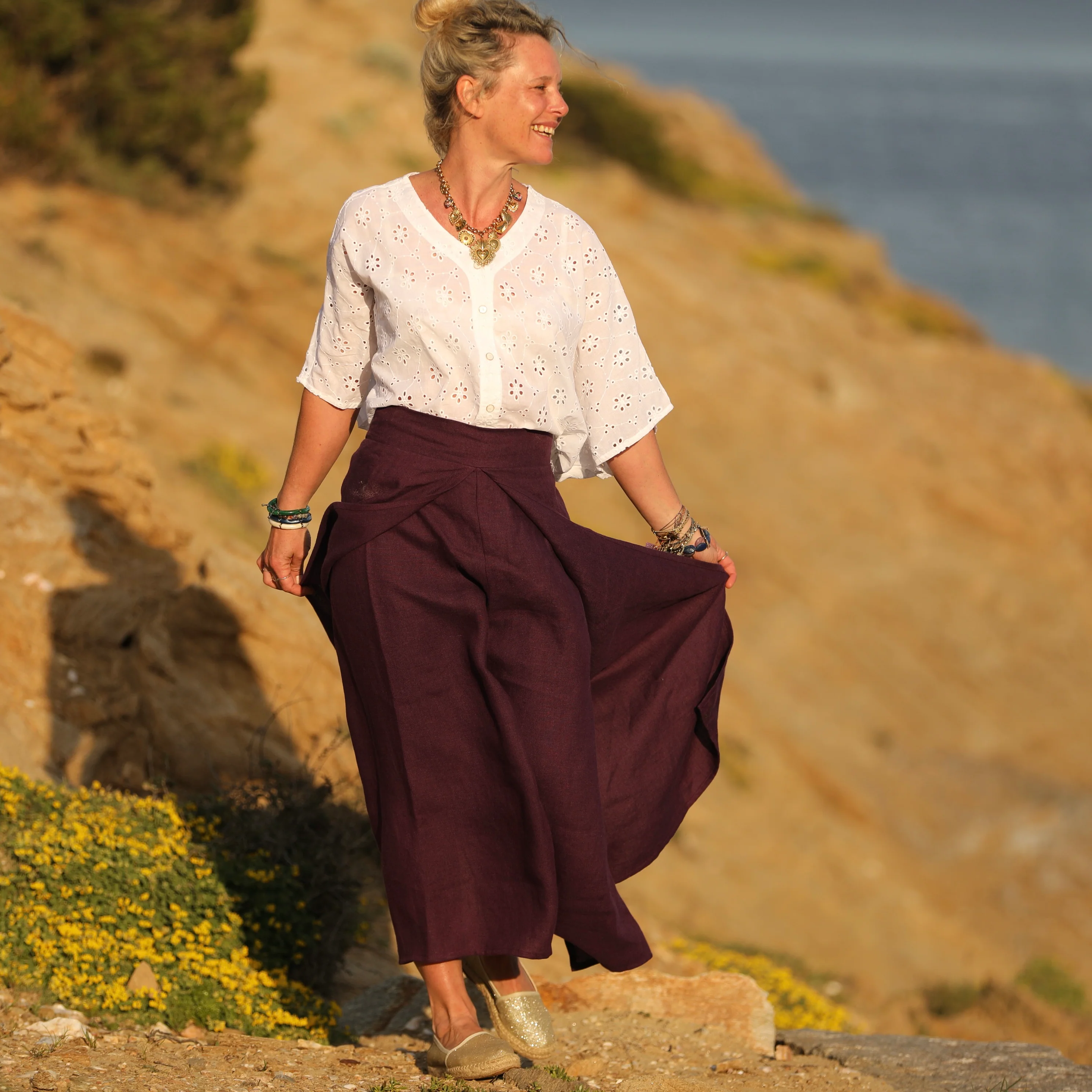 Pantalon drapé Mathilde - lin lilas - Image 11