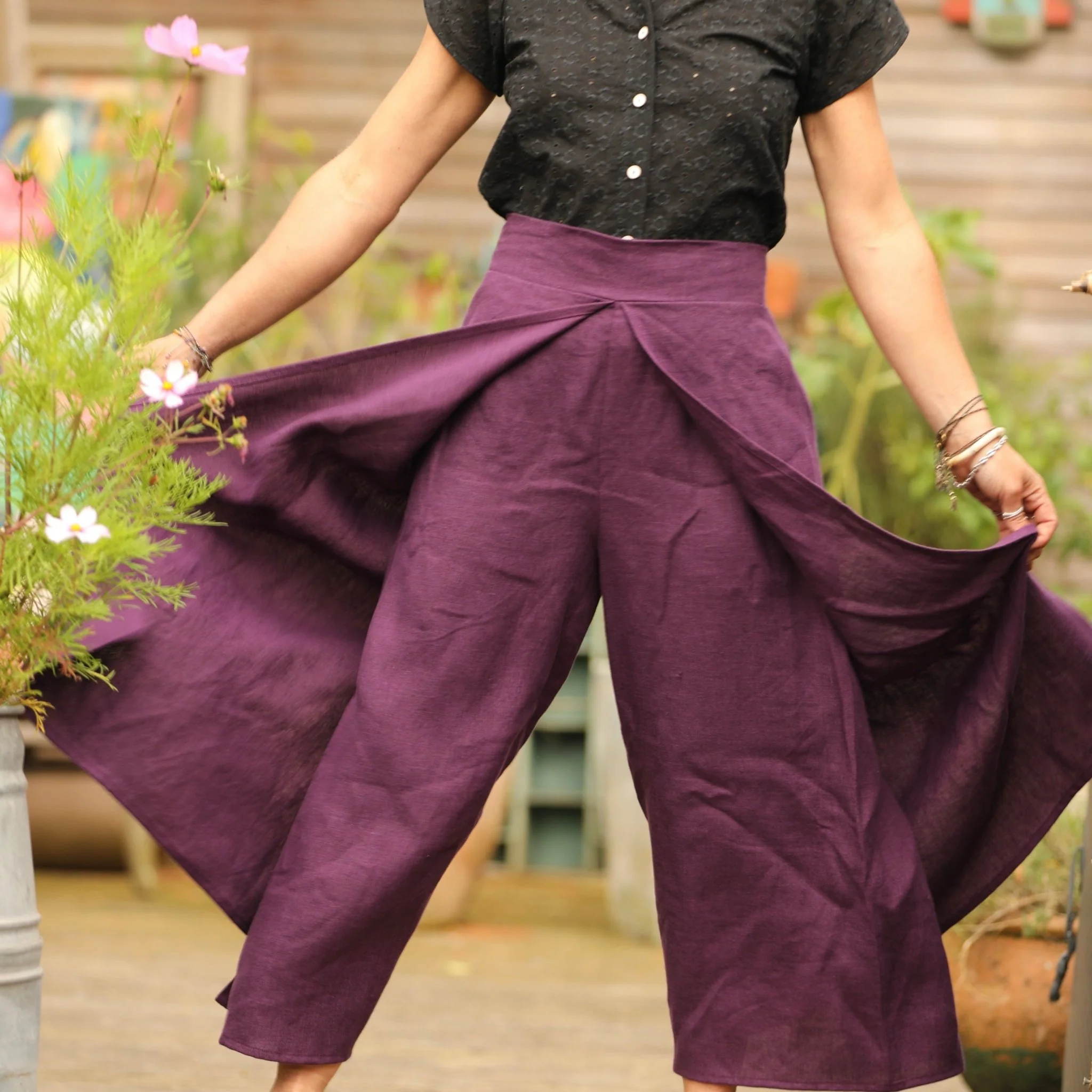 Pantalon drapé Mathilde - lin lilas - Image 12