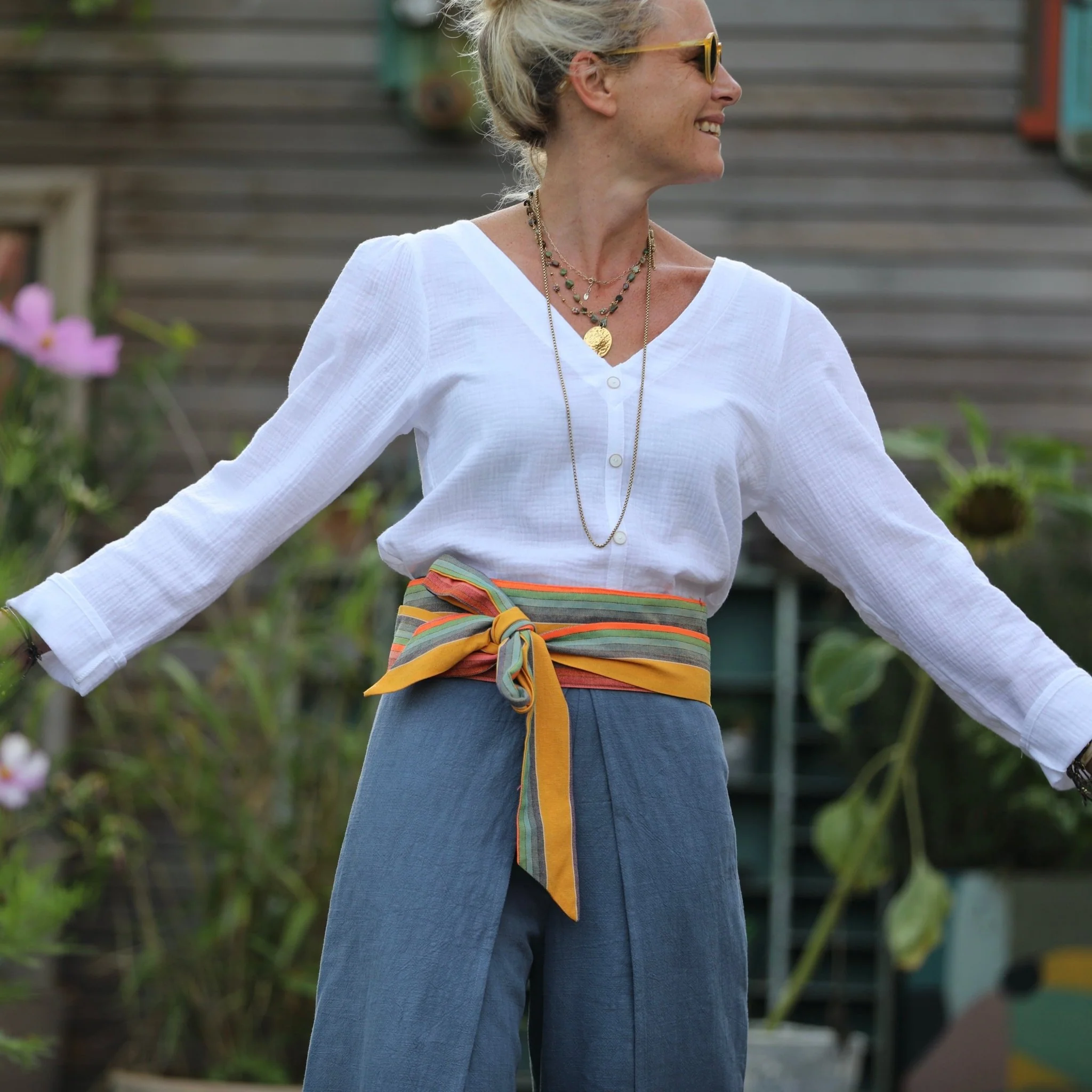Pantalon drapé Mathilde - lin stone wash bleu océan - Image 7