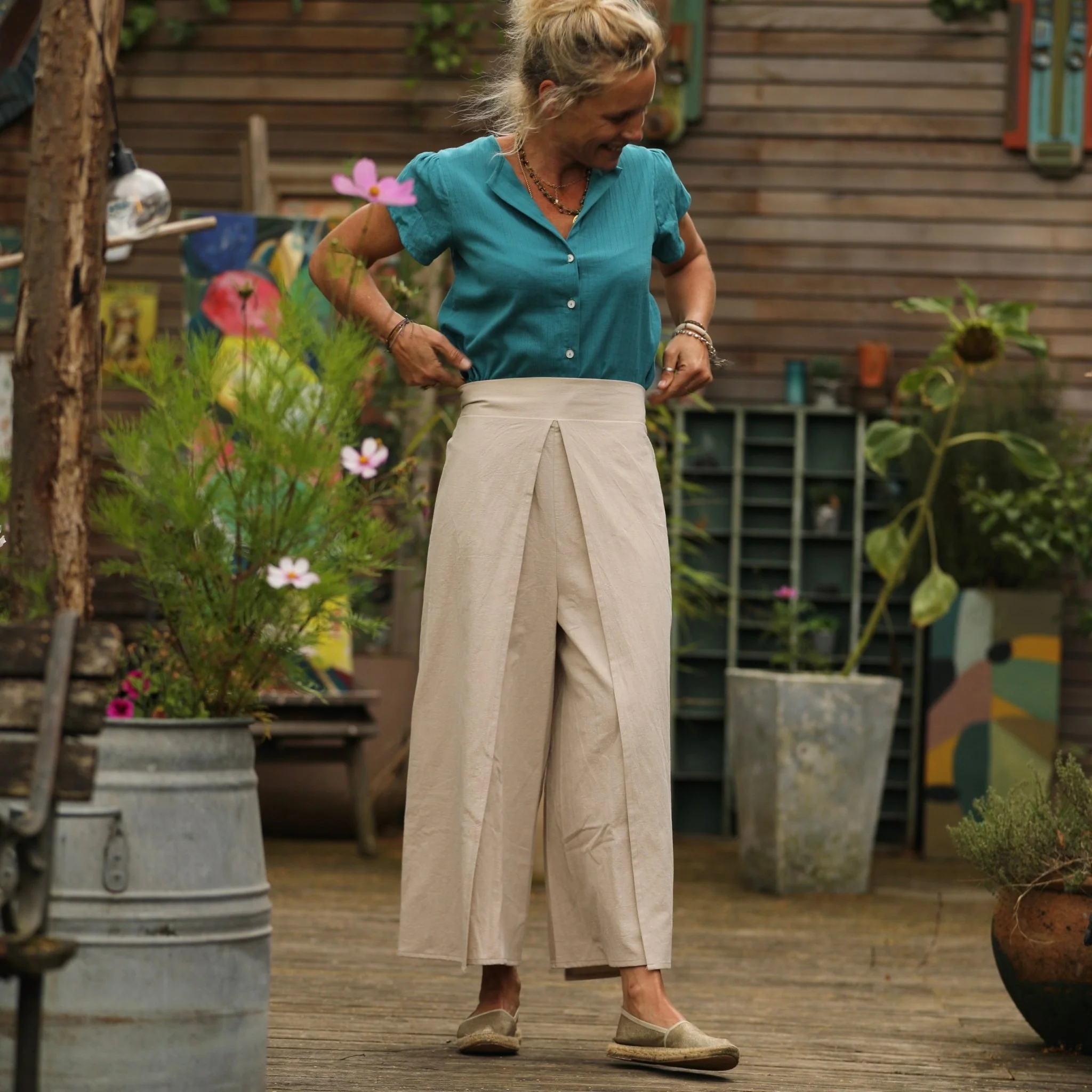 Pantalon drapé Mathilde - coton lavé ficelle - Image 5