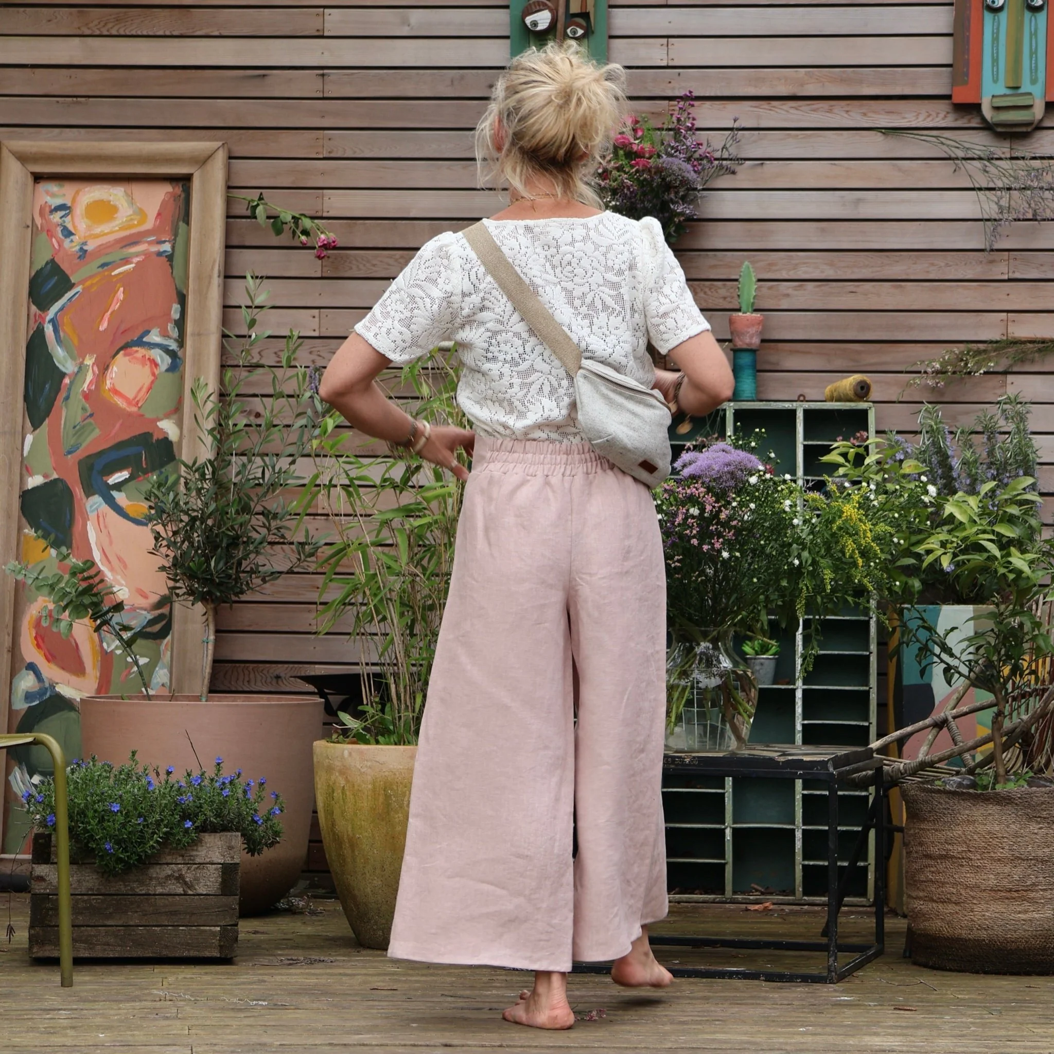 Pantalon drapé Mathilde - lin rose poudré - Image 6