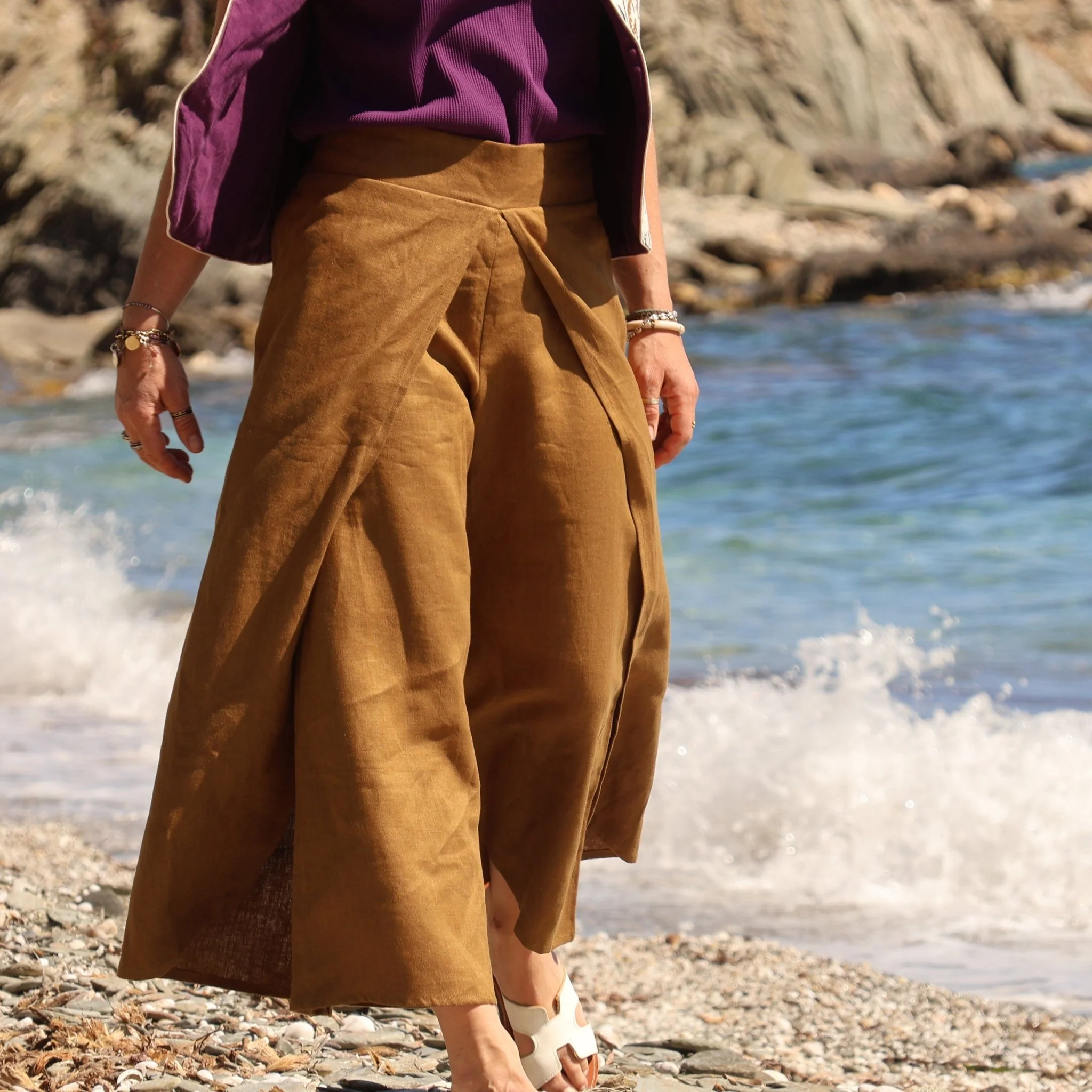 Pantalon drapé Mathilde - lin vert kiwi