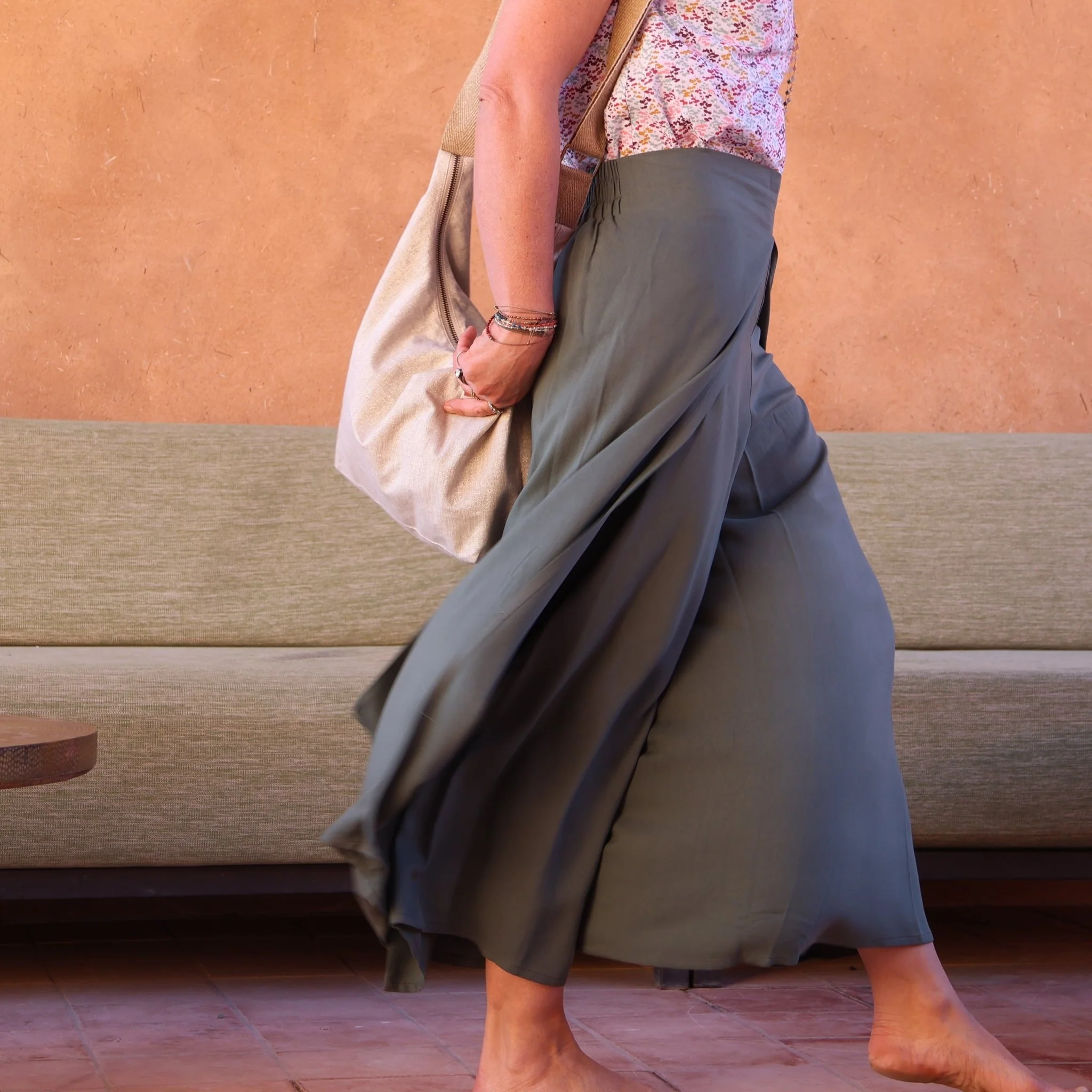 Pantalon drapé Mathilde - sergé de viscose vert cactus - Image 5