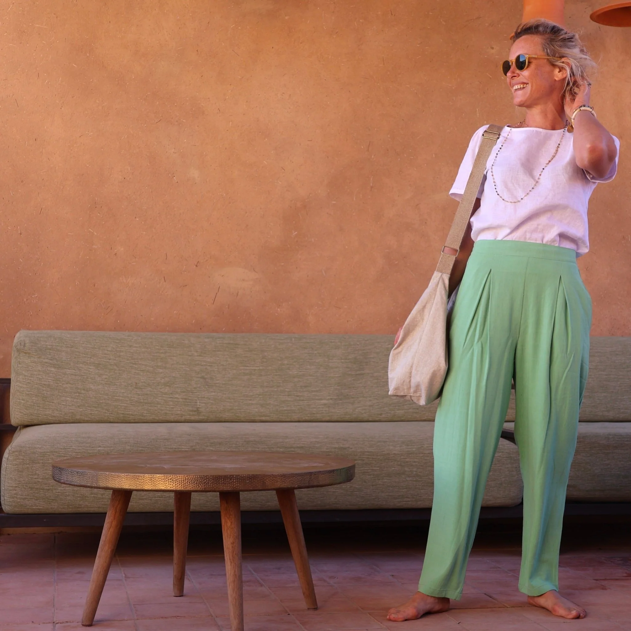 Pantalon Ernest viscose/lin vert frais