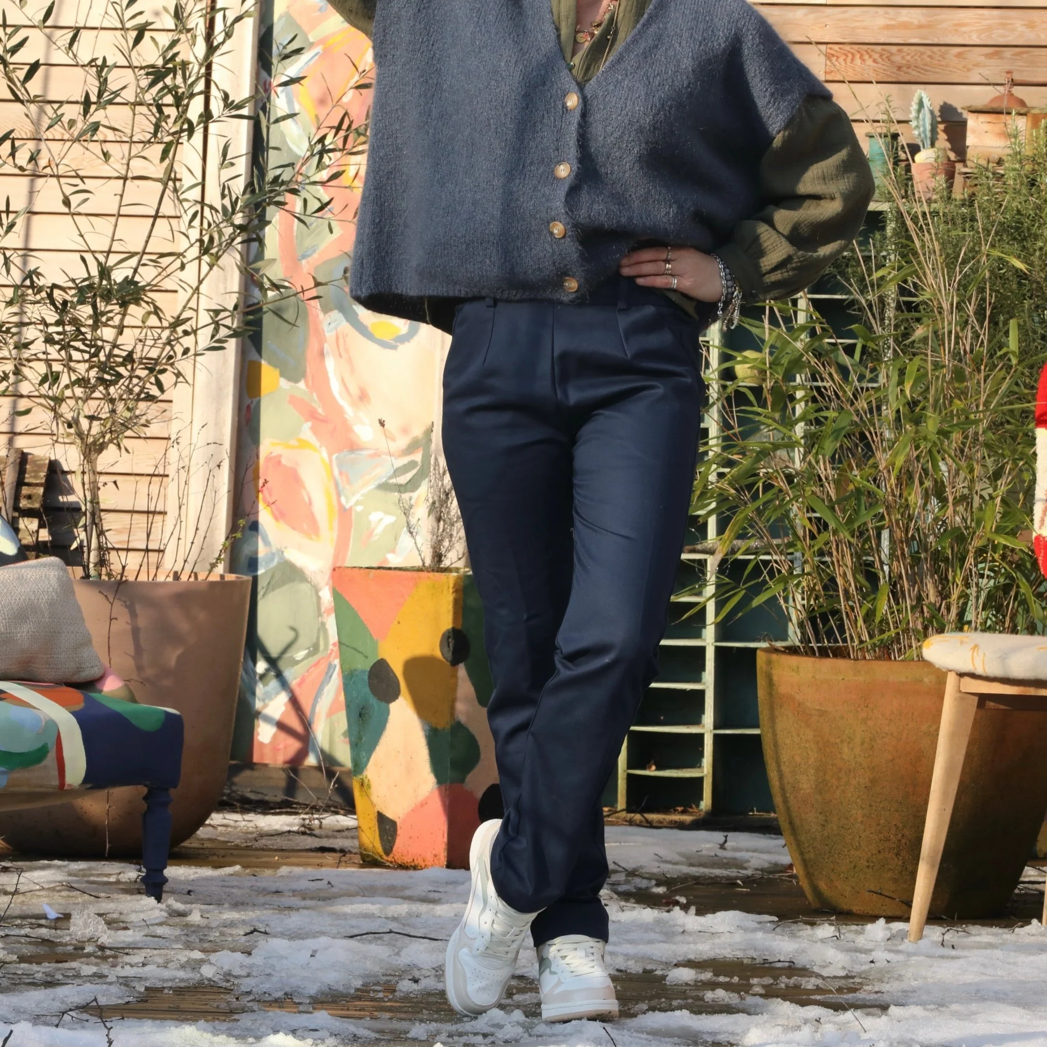 Pantalon Marcus - sergé de coton bleu marine - Image 3