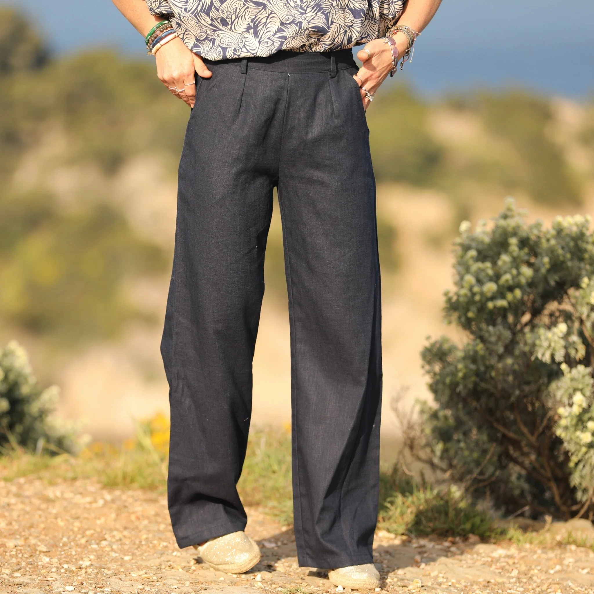 Pantalon Nestor lin bleu marine