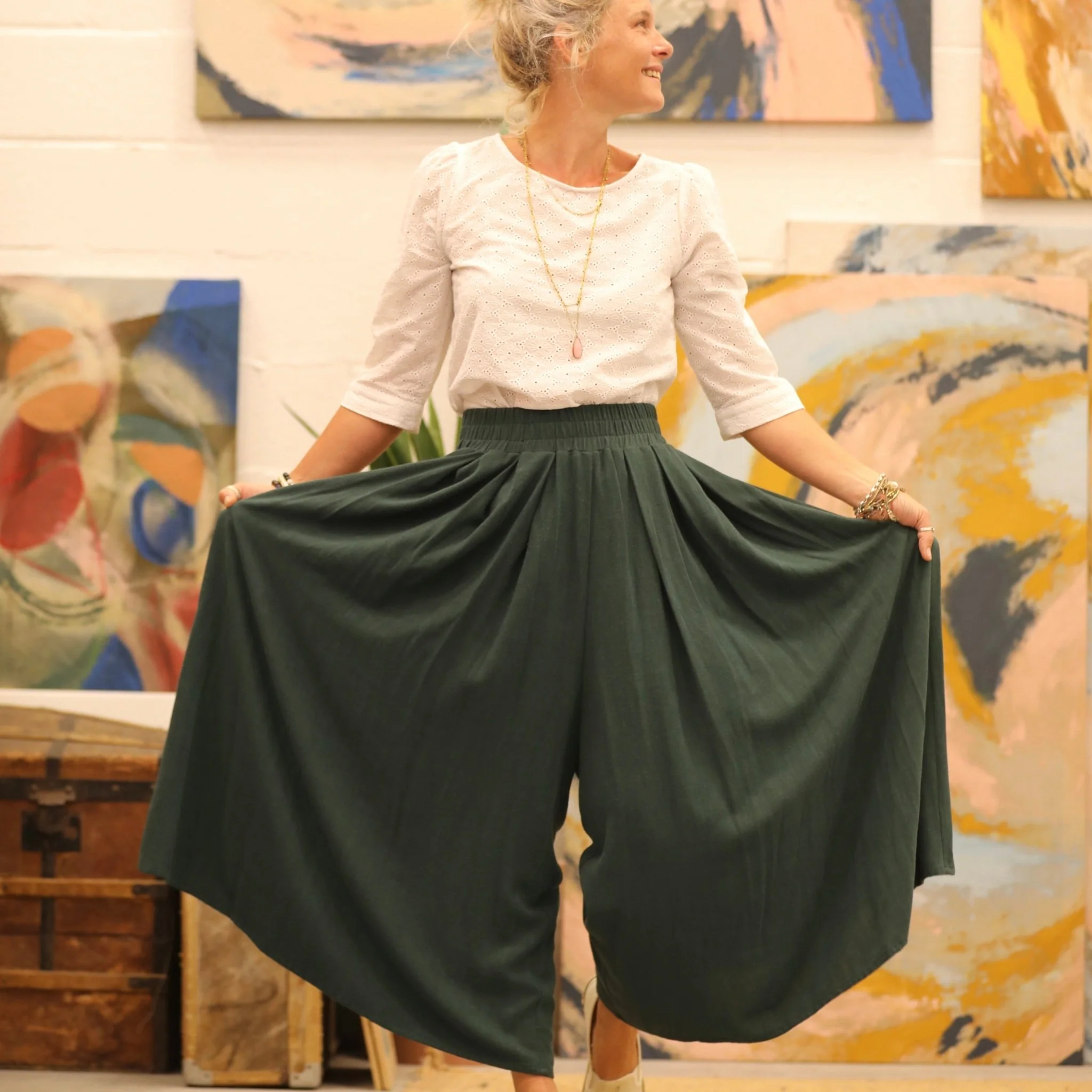 Pantalon Paco - viscose lin vert colvert - Image 8