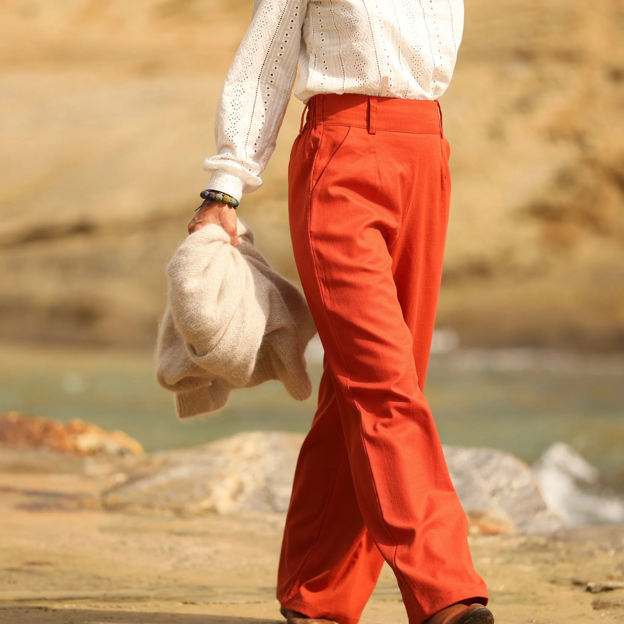 Pantalon Tom - coton/lin orange crépuscule - Image 6