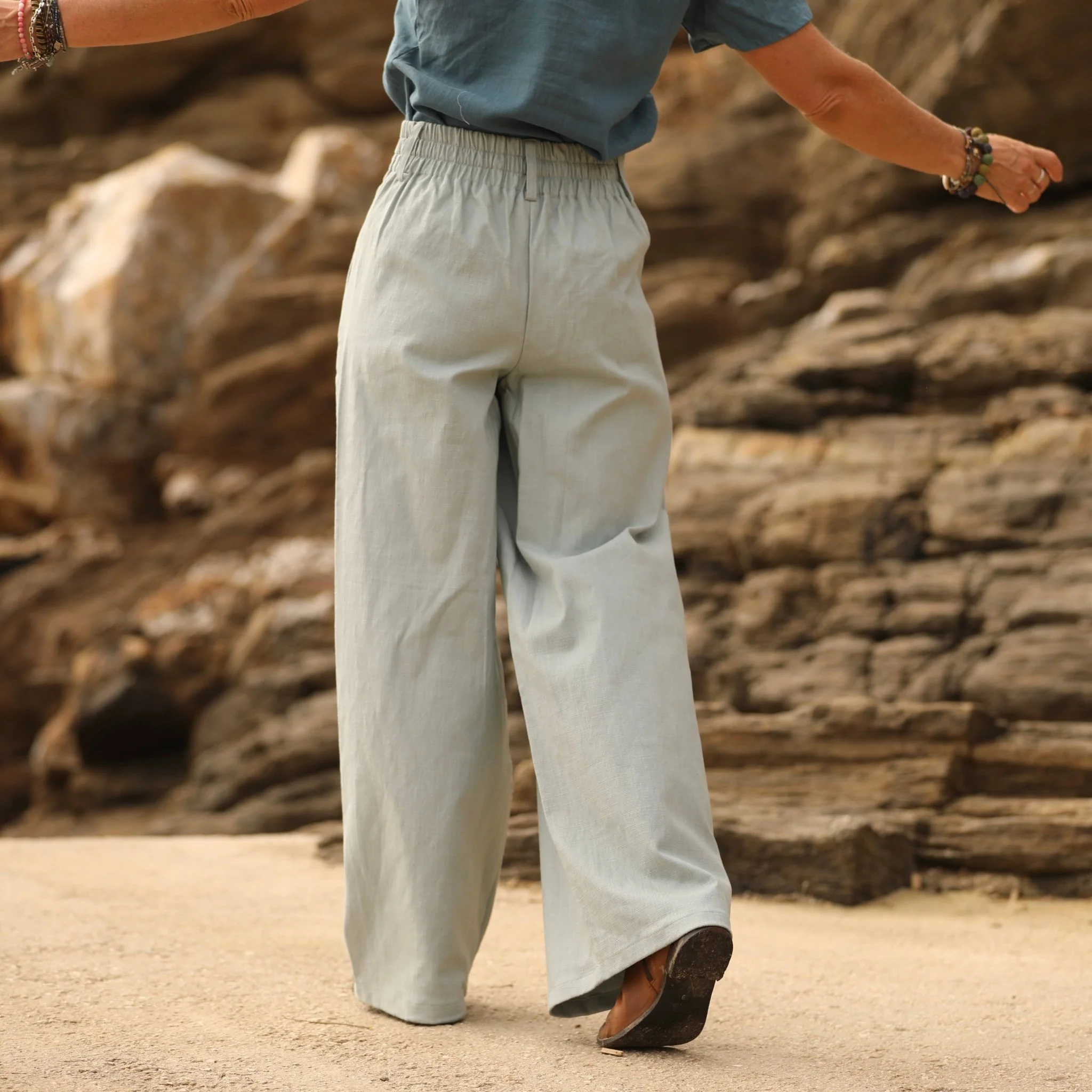 Pantalon Tom - coton/lin vert d'eau - Image 4