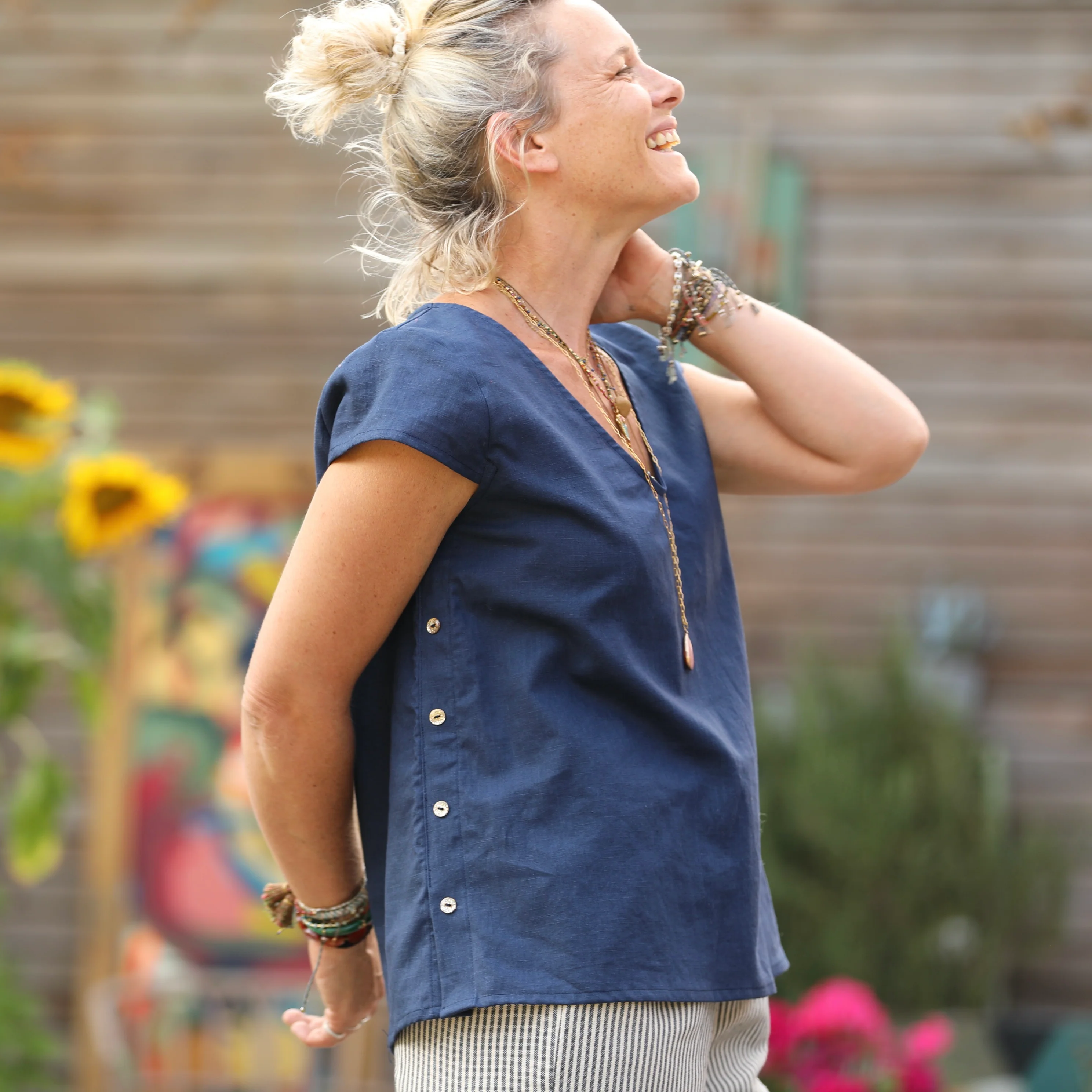 Blouse Sidonie en lin lavé bleu indigo - Image 3