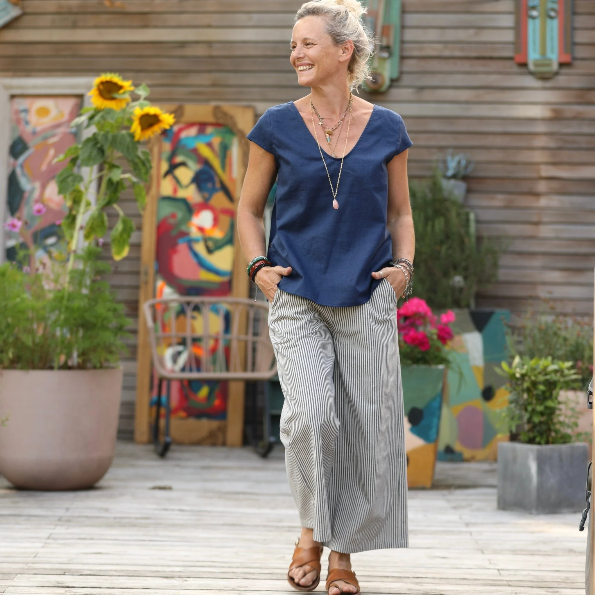 Blouse Sidonie en lin lavé bleu indigo - Image 5