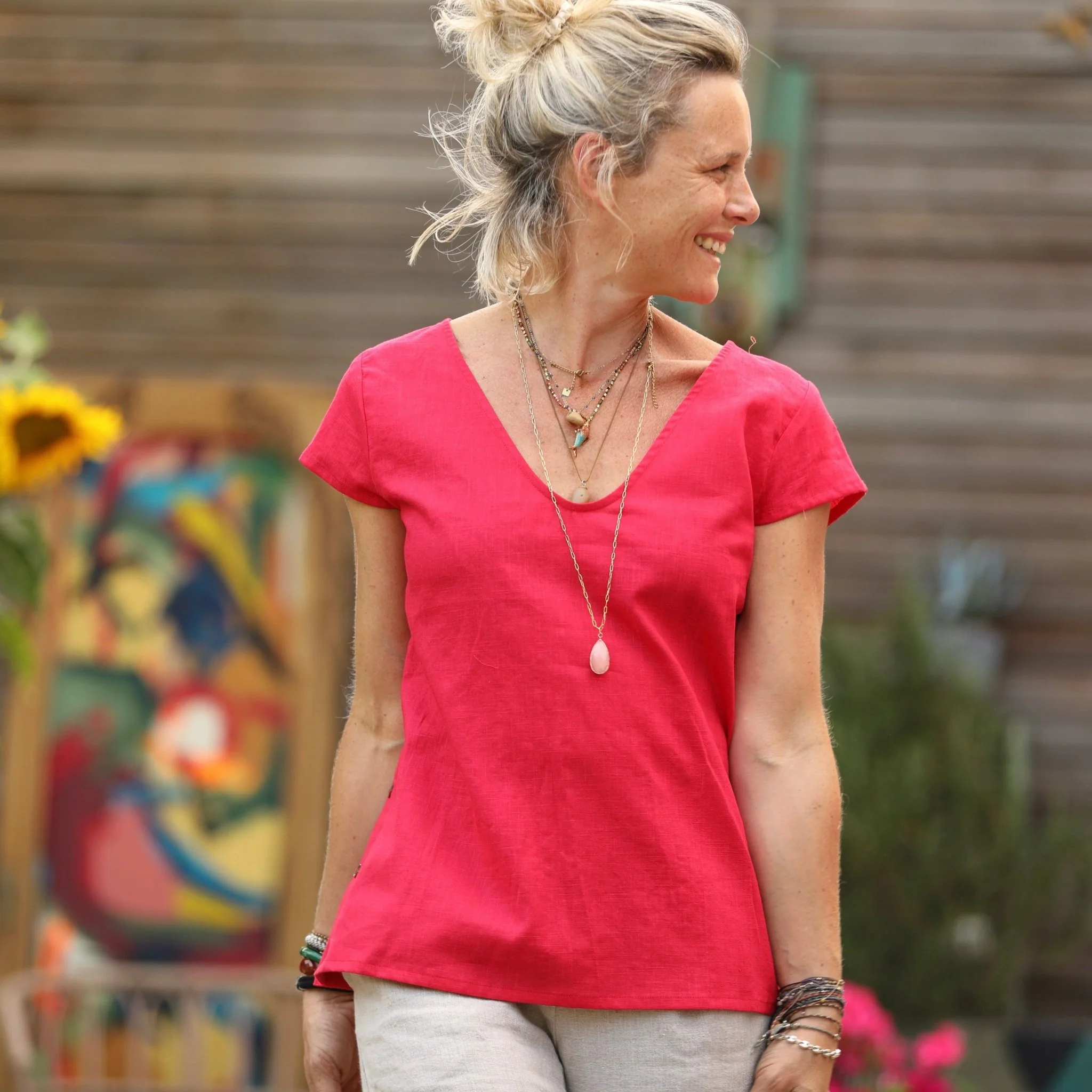 Blouse Sidonie en lin coquelicot
