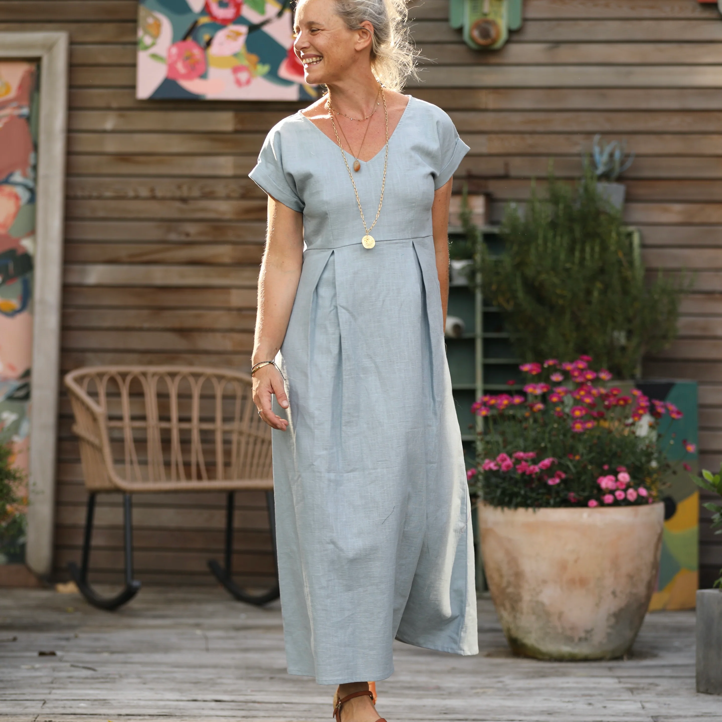 Robe longue Siloé – 100 % lin bleu nuage | Fabrication française – Quintessence - Image 5