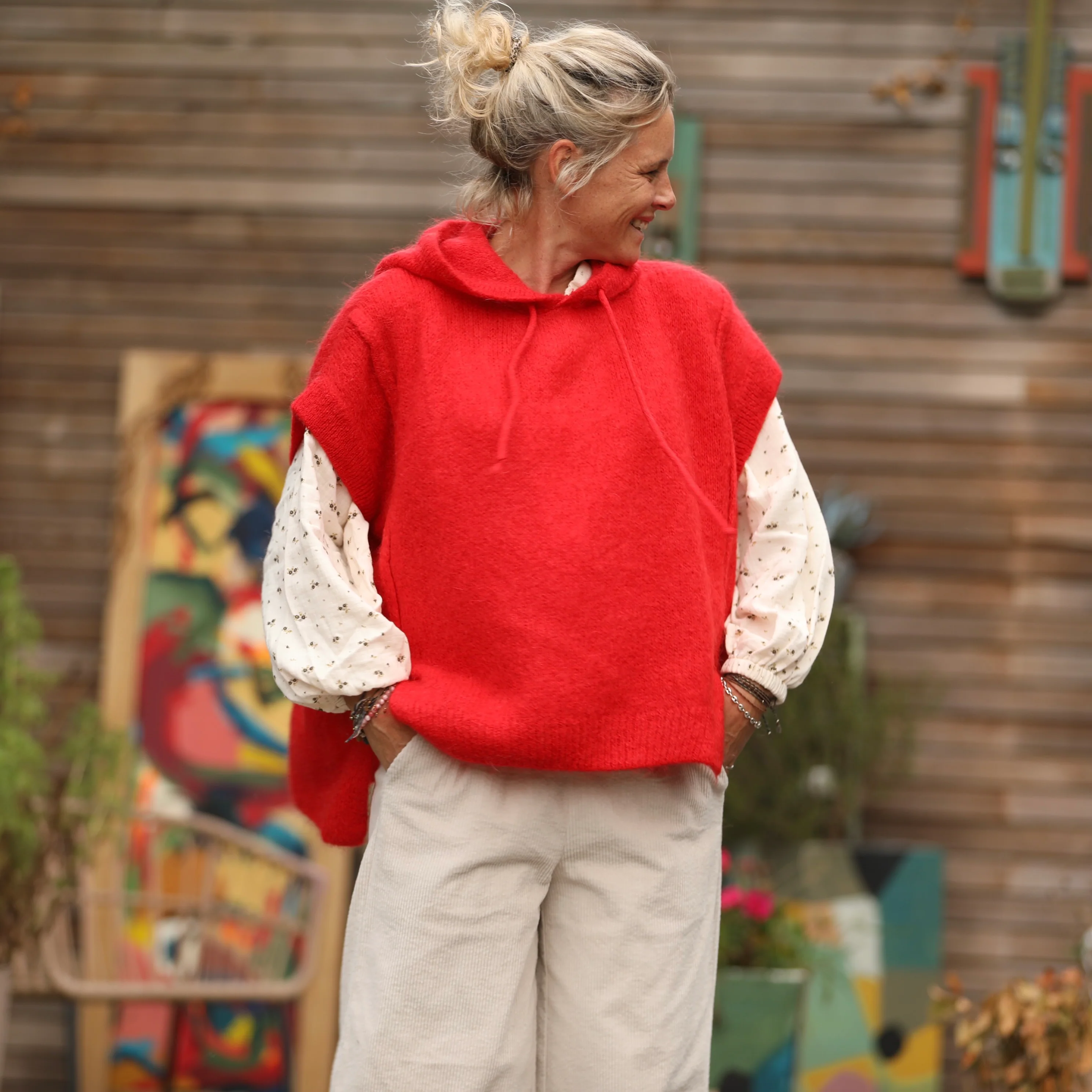 Pull capuche Calypso - Rouge orangé - Image 6