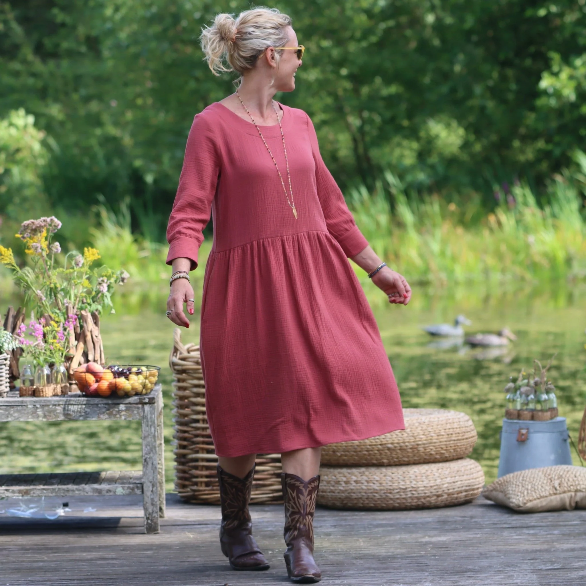 Robe Agnès - Double gaze de coton terracotta