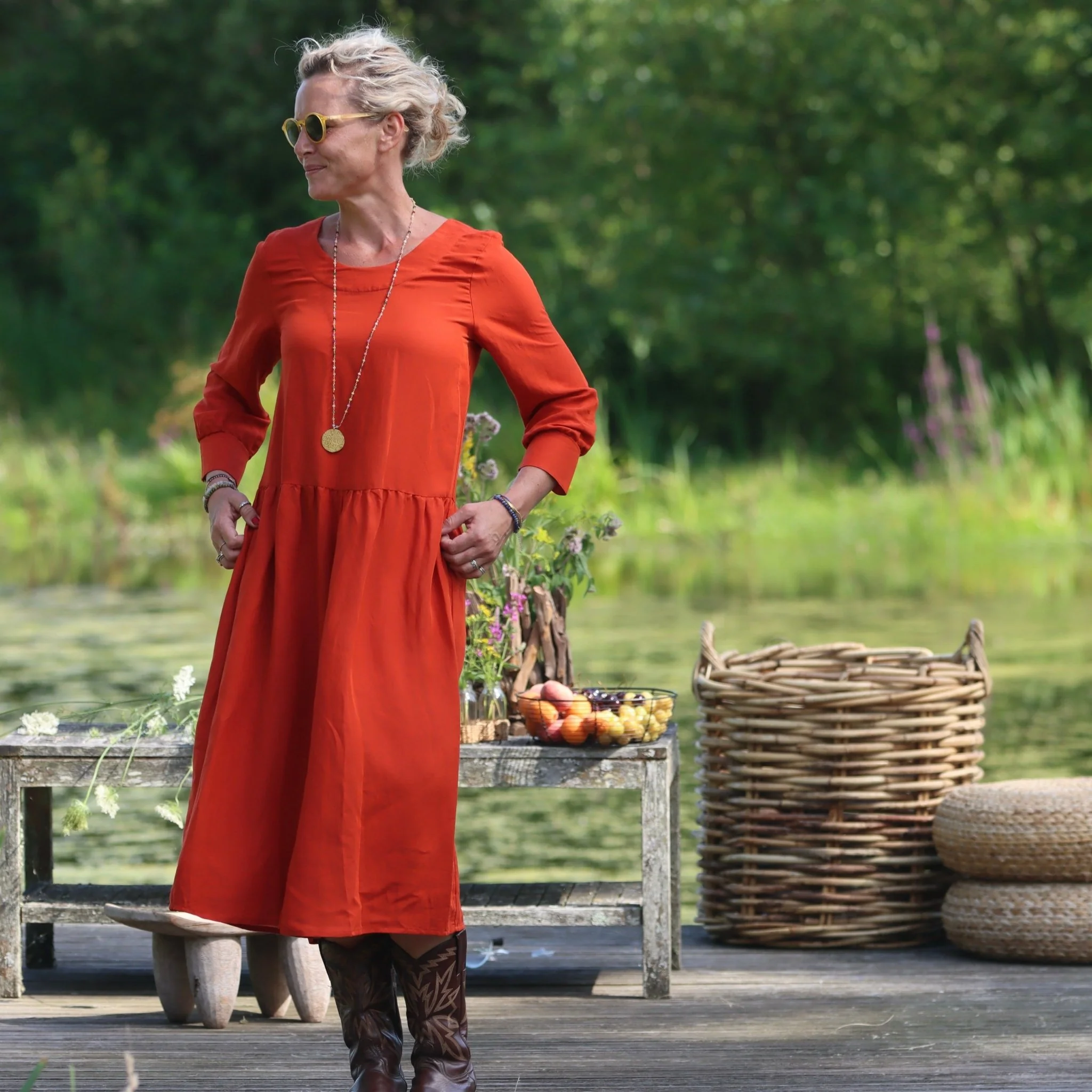 Robe Agnès - Modal lin orange crépuscule