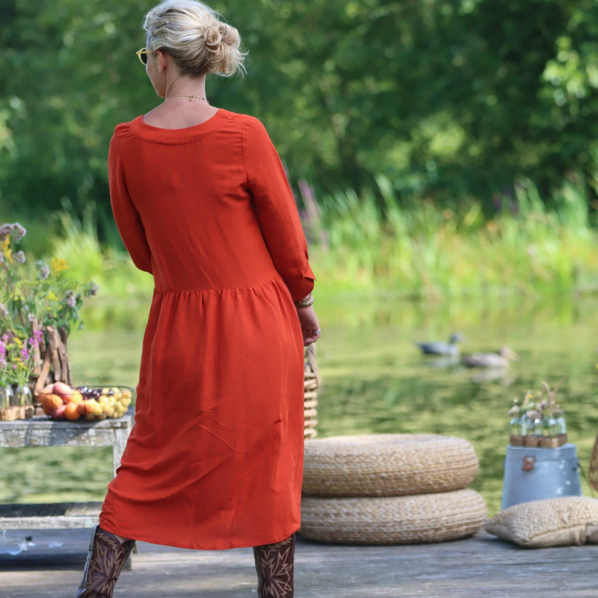 Robe Agnès - Modal lin orange crépuscule - Image 3