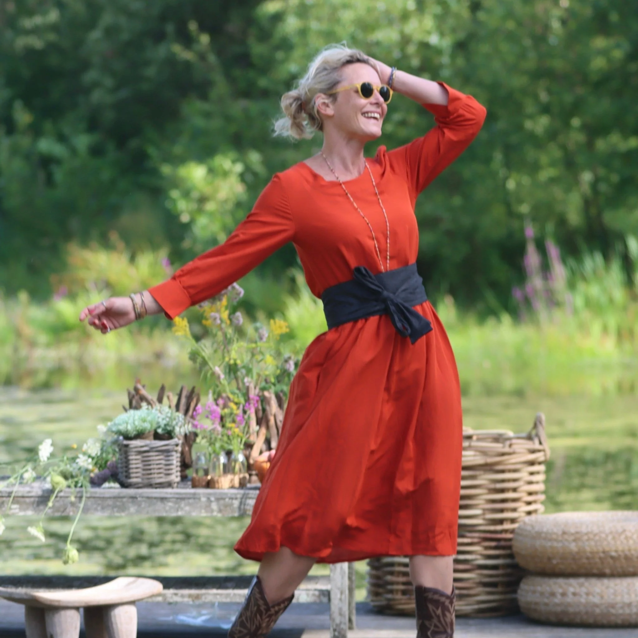 Robe Agnès - Modal lin orange crépuscule - Image 7