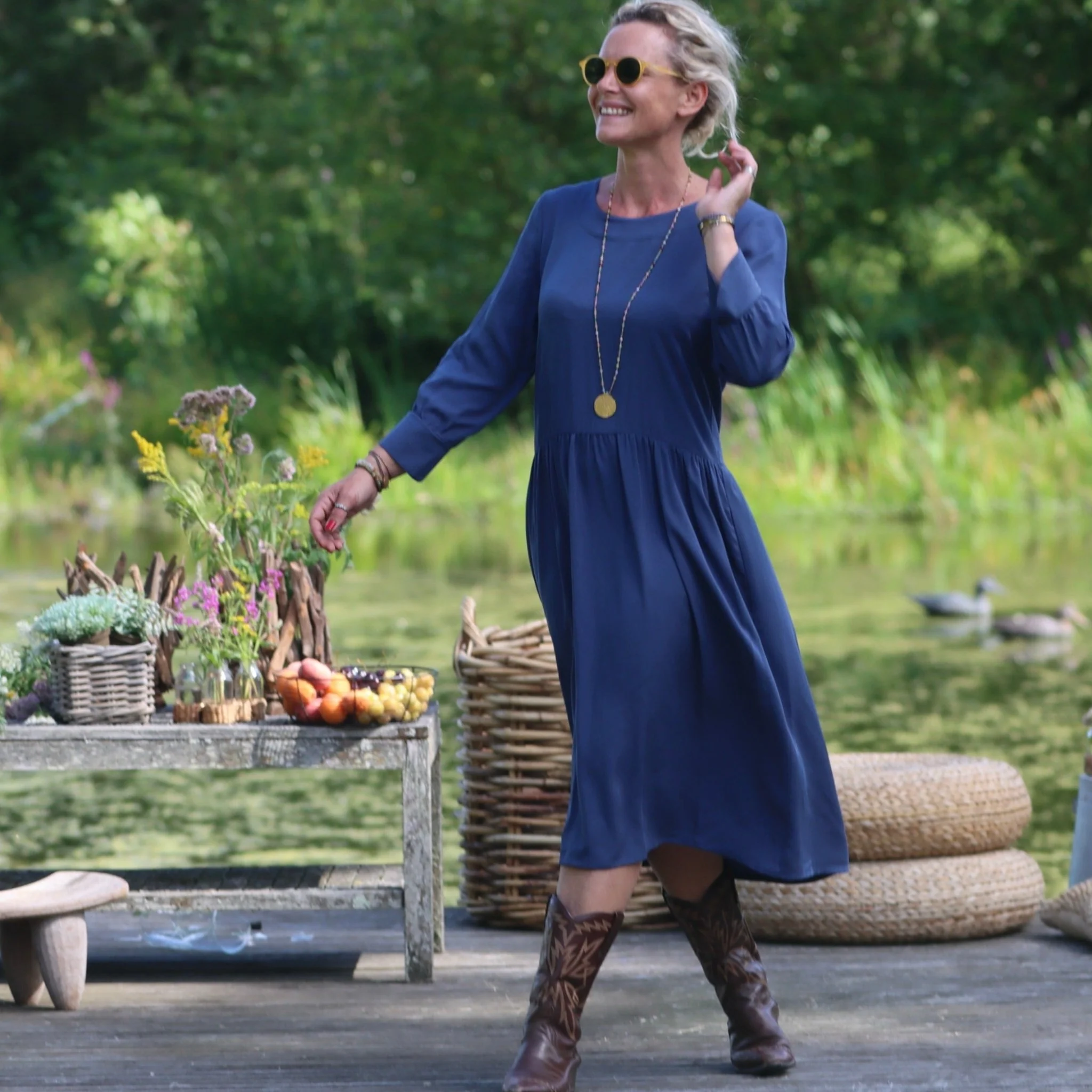 Robe Agnès - sergé de viscose bleu navy