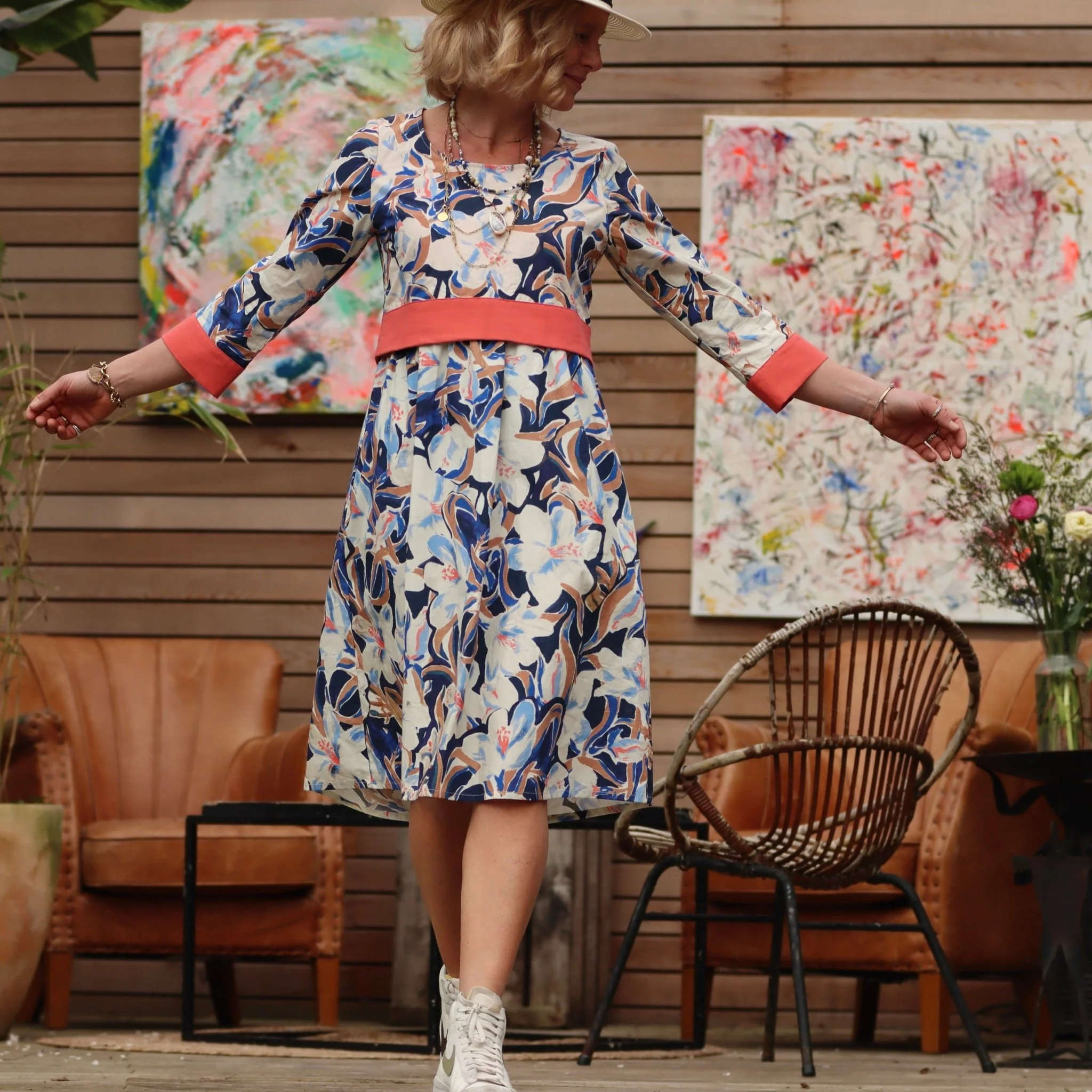 Robe Alix -coton fleuri/dcoton corail - Image 3