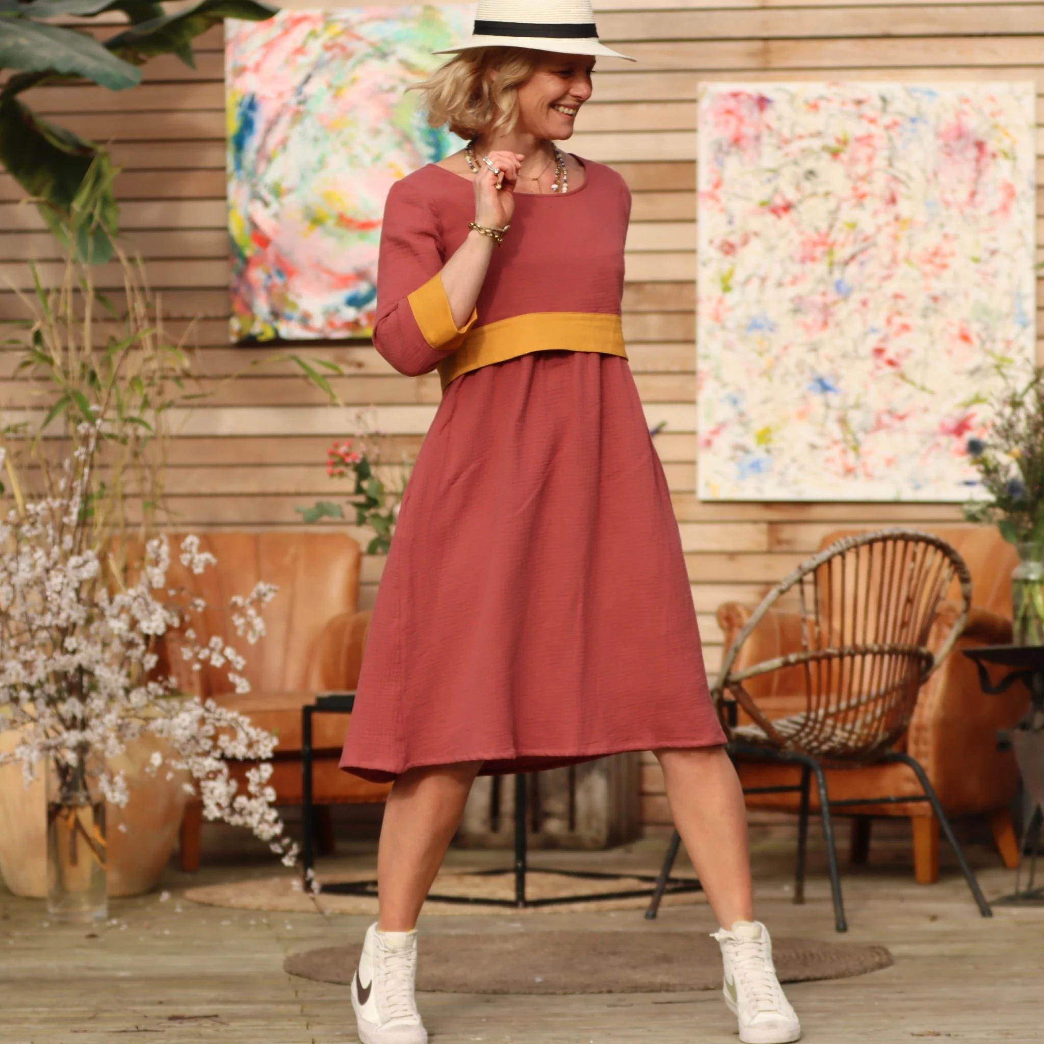Robe Alix -double gaze terracotta/lin ocre