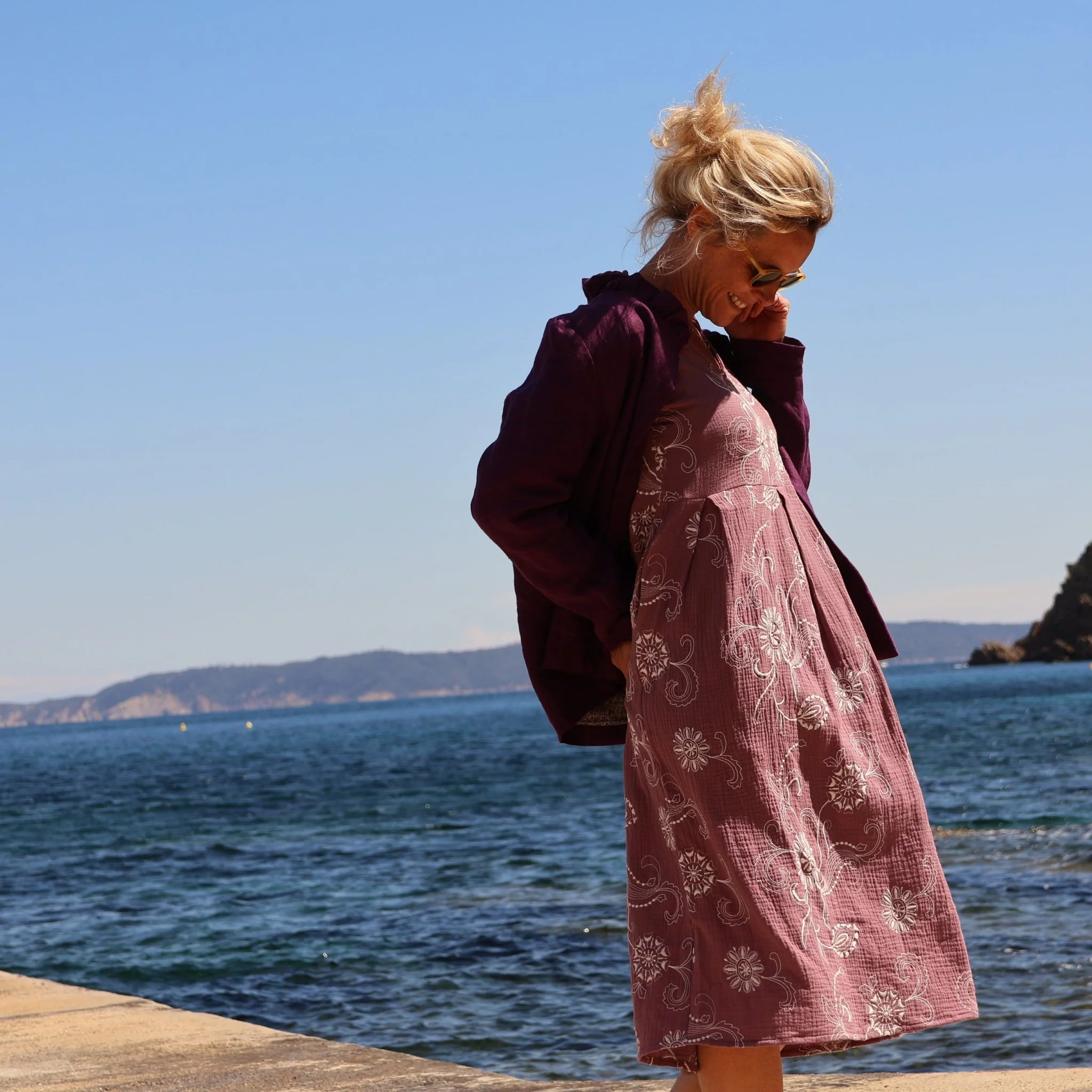 Robe Aria - double gaze de coton brodée parme - Image 5