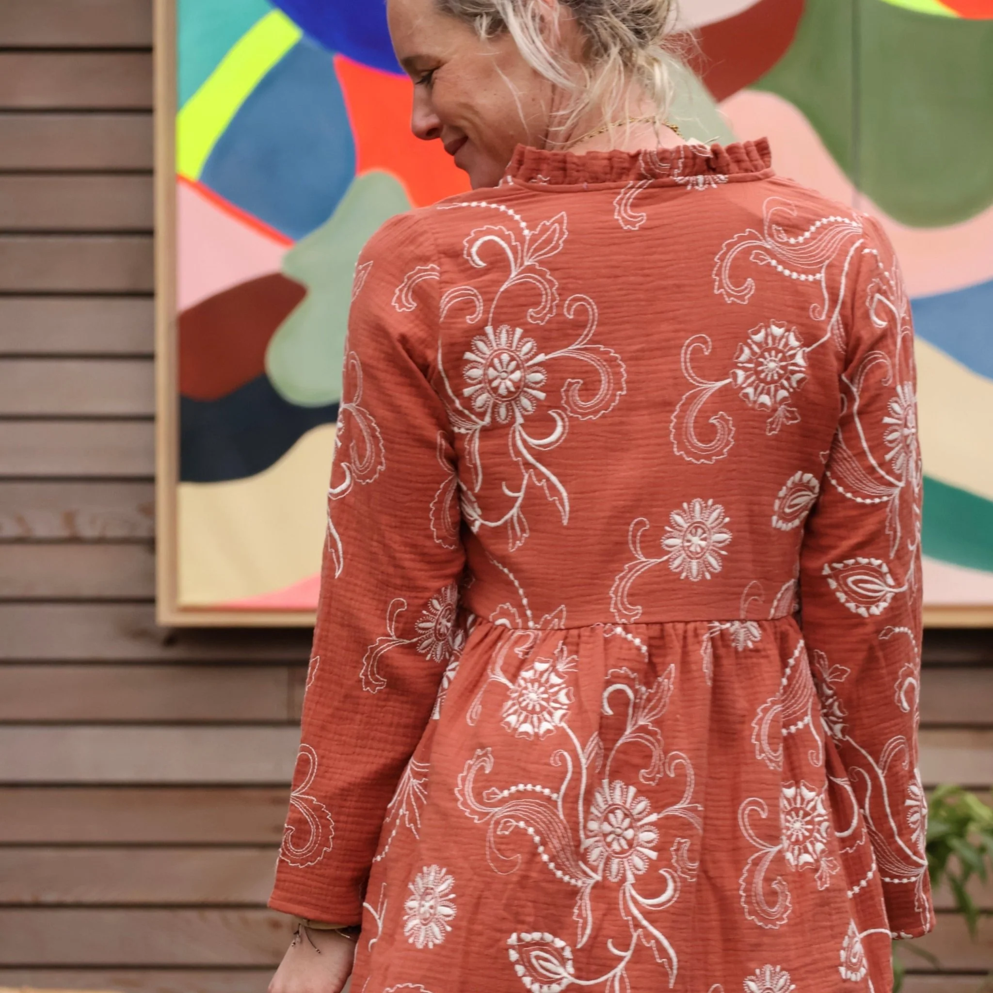 Robe Aria - double gaze de coton brodée terracotta - Image 3