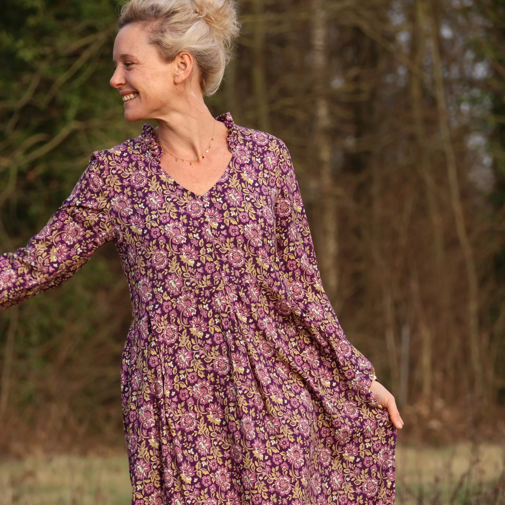 Robe Aria - viscose fleuri aubergine - Image 4