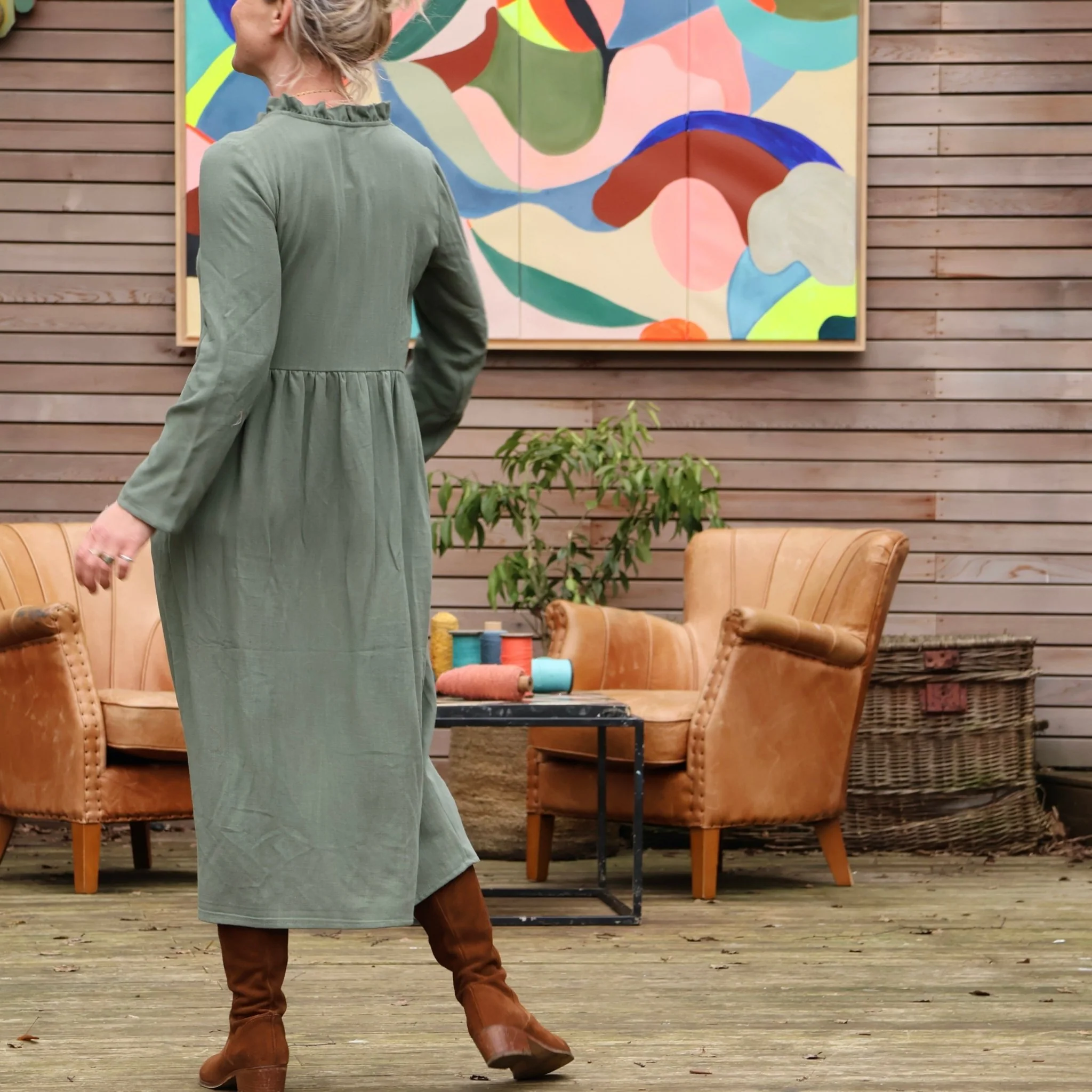 Robe Aria -  viscose/lin kaki - Image 3