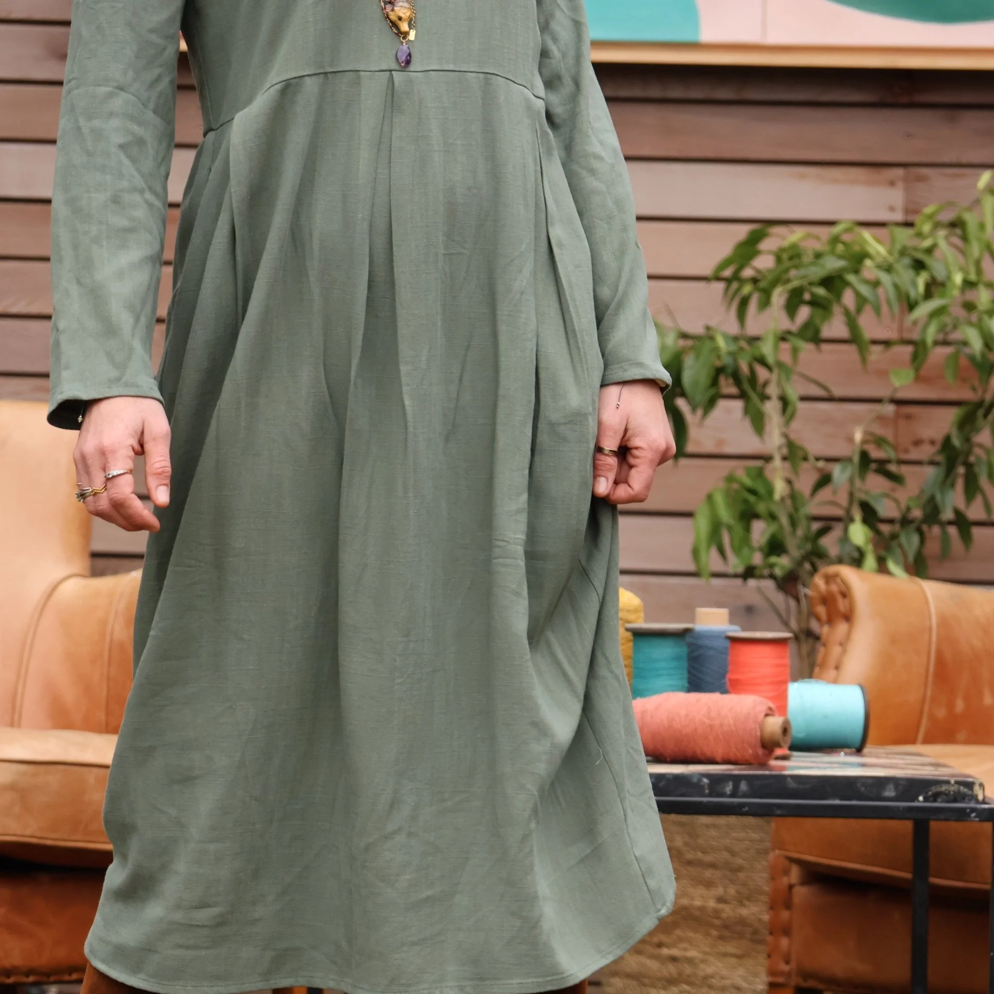 Robe Aria -  viscose/lin kaki - Image 8