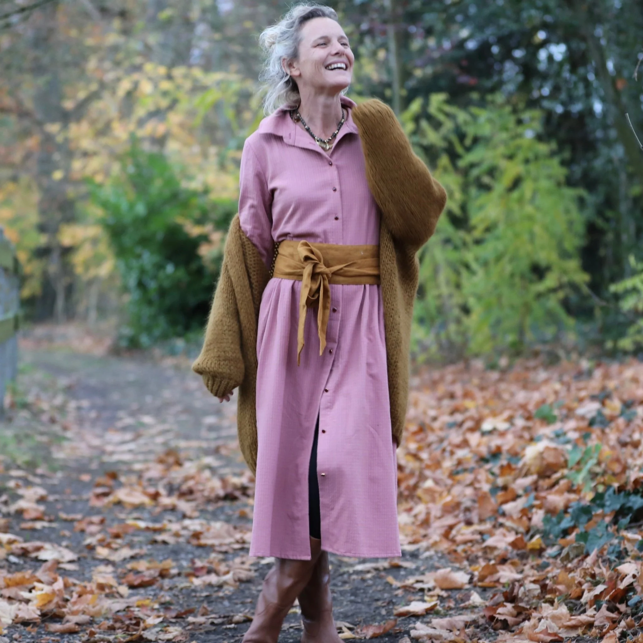 Robe Arlène - Armuré de coton rose boisé - Image 6