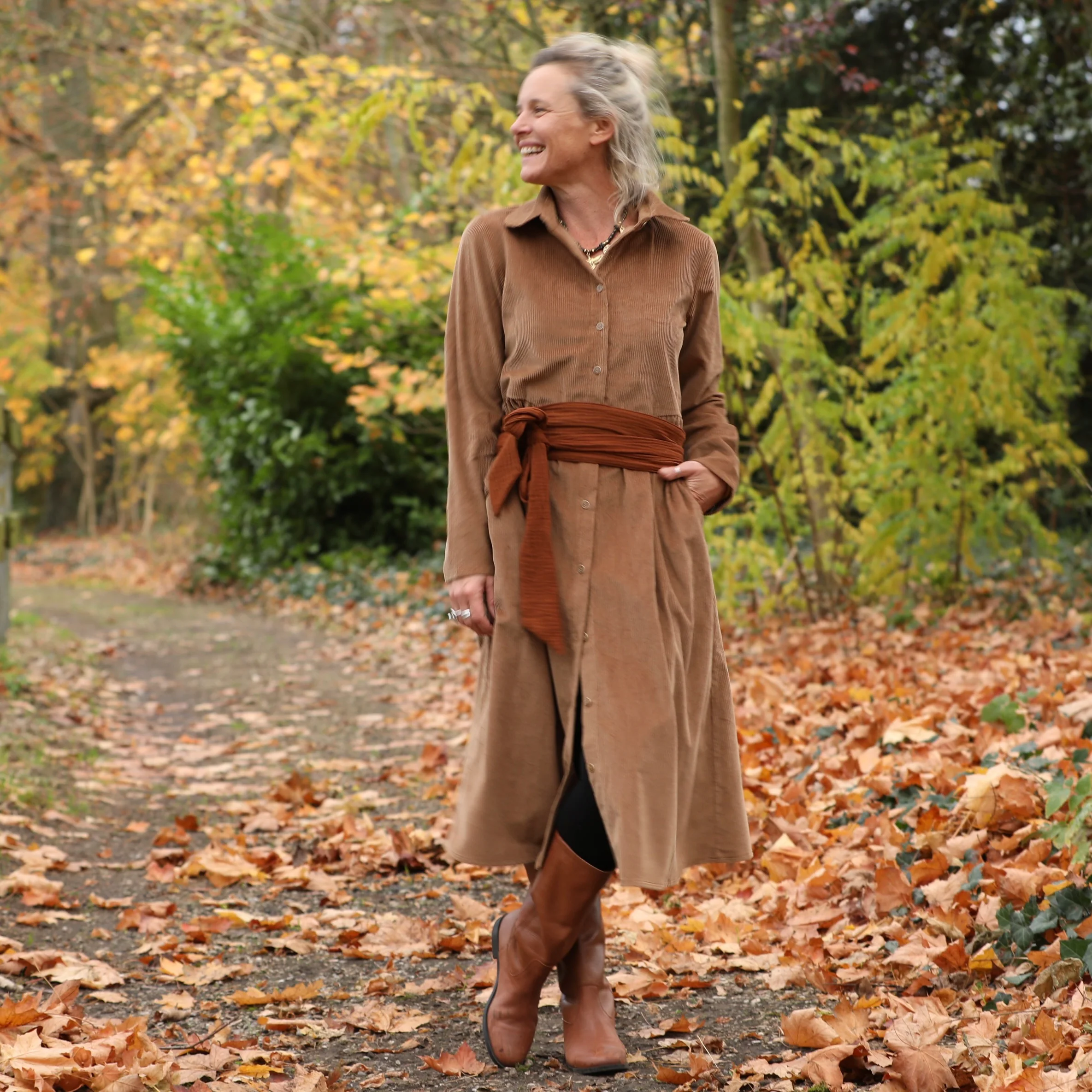 Robe Arlène - Velours côtelé camel - Image 3