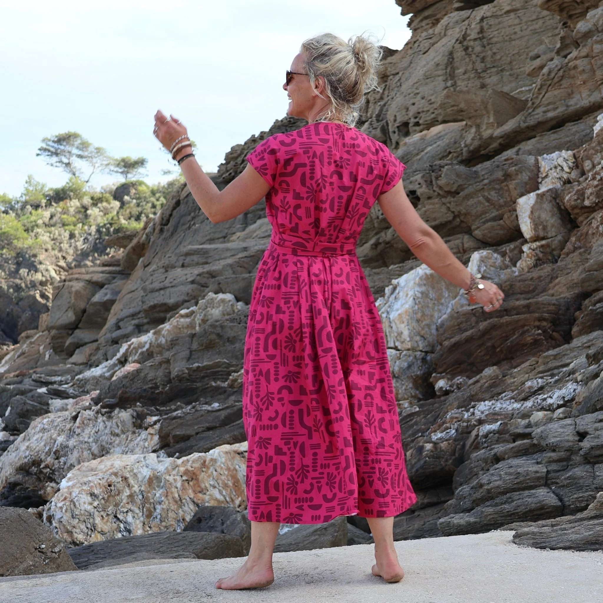 Robe Athéna -popeline de coton Milos fuchsia - Image 2
