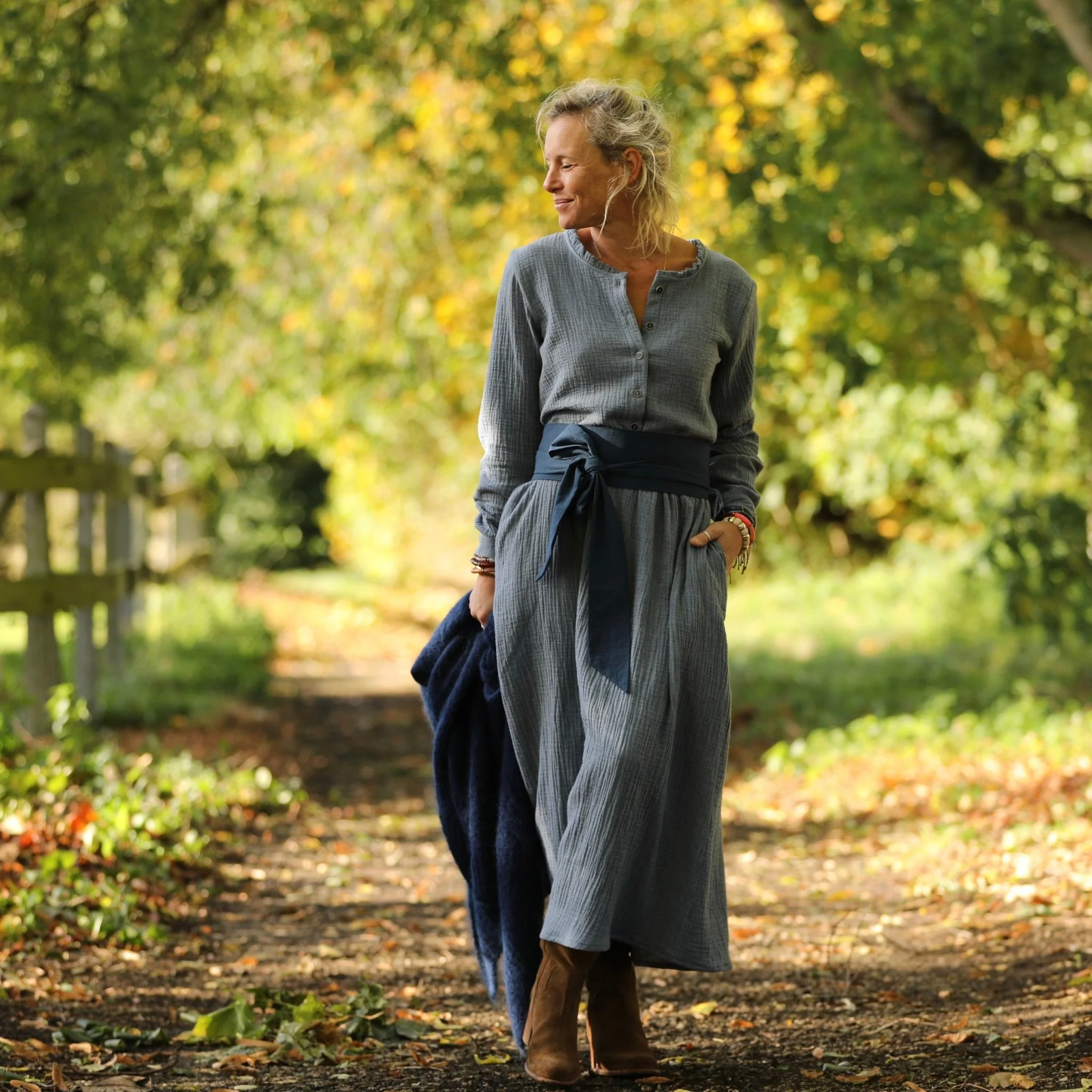 Robe Aurélia - Double gaze de coton bleu chiné - Image 12